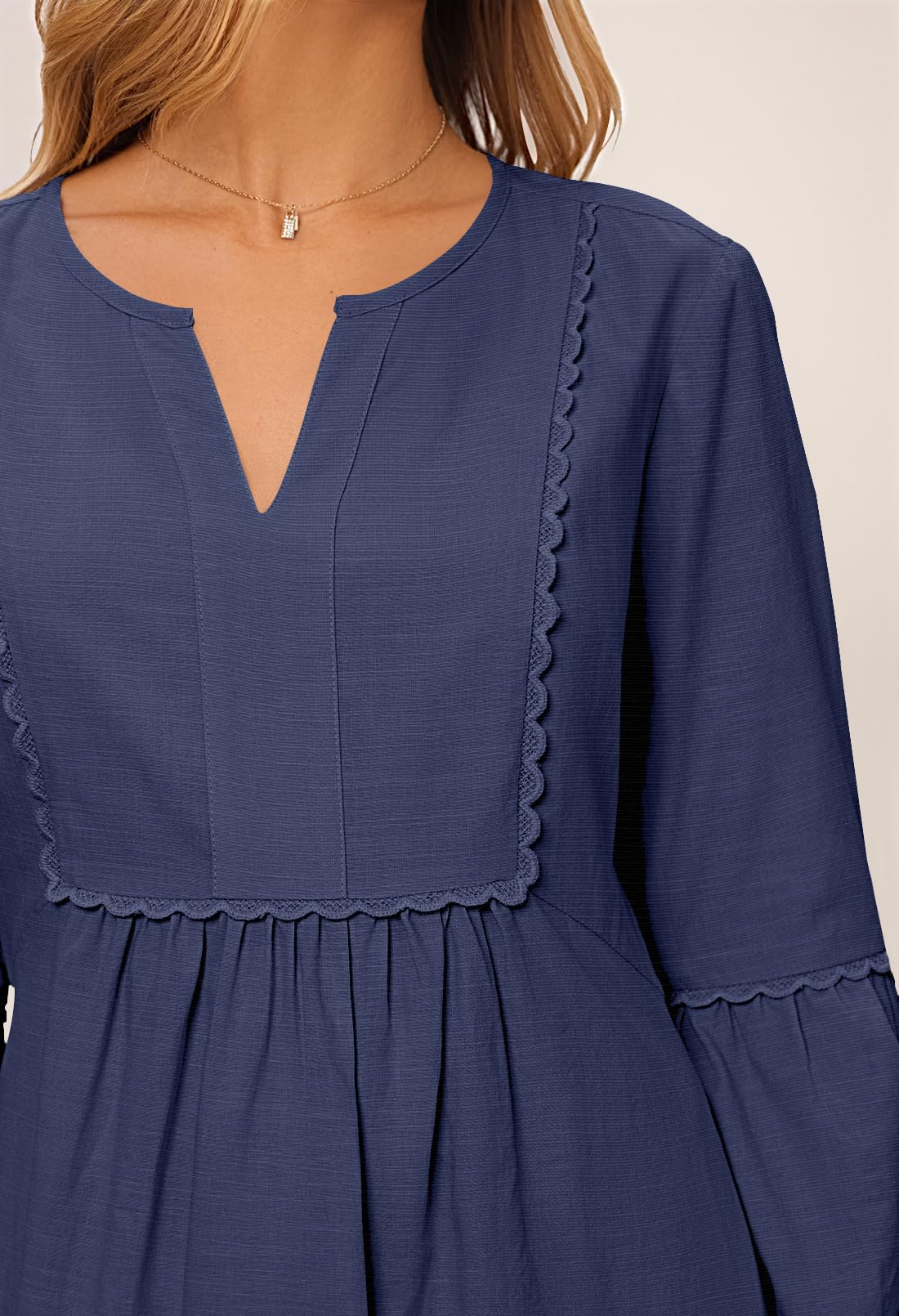 Foto 5 | Vestido Midi Merokeety Para Mujer, Manga 3/4, Cuello En V, Azul Marino Fluido - Venta Internacional.