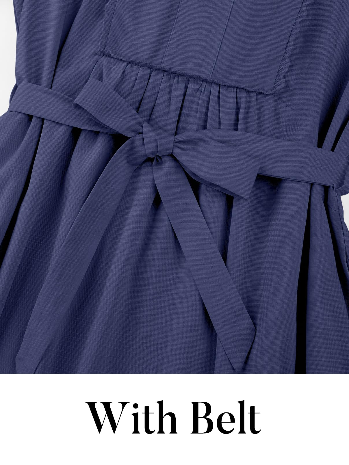Foto 7 pulgar | Vestido Midi Merokeety Para Mujer, Manga 3/4, Cuello En V, Azul Marino Fluido - Venta Internacional.