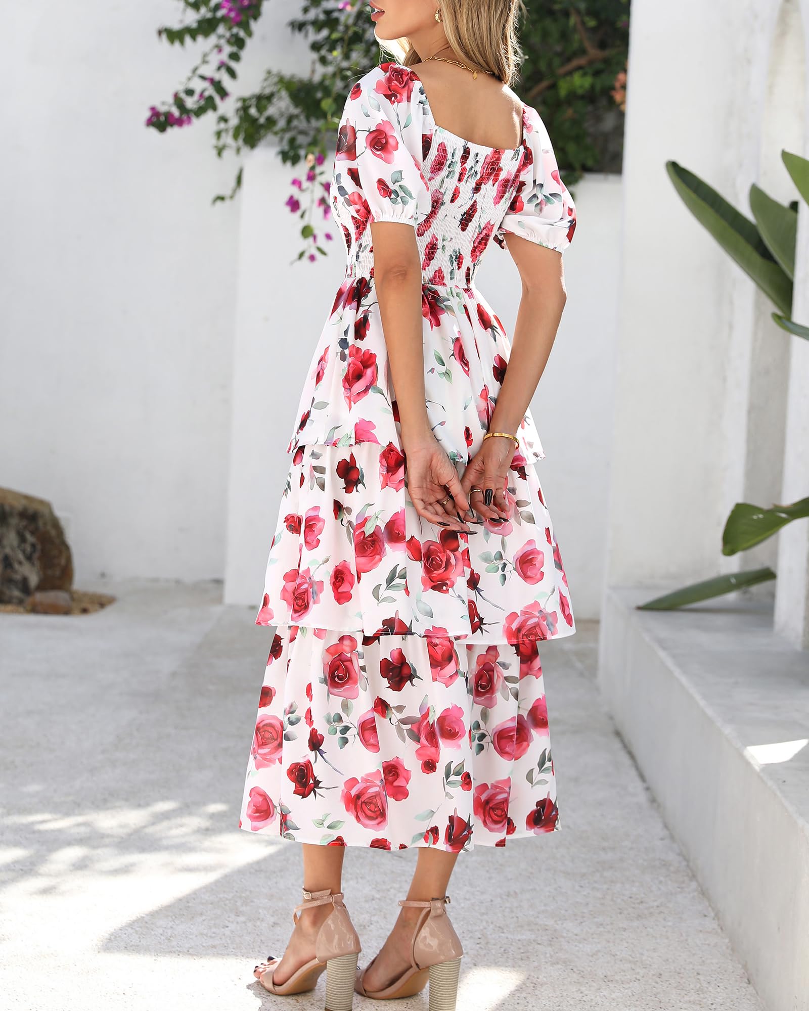 Foto 4 pulgar | Vestido Casual Btfbm Para Mujer Con Cuello Cuadrado Y Manga Abullonada - Venta Internacional.