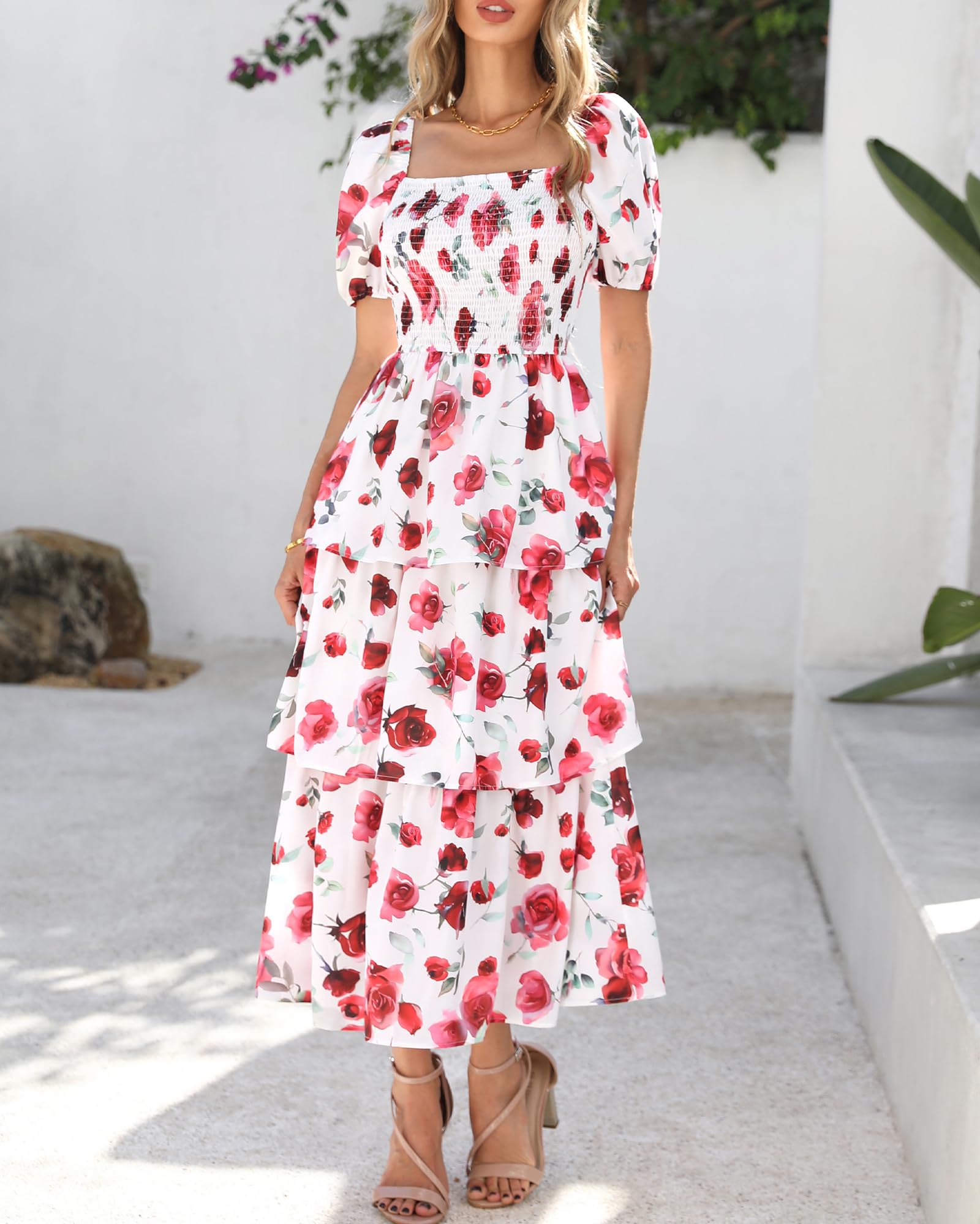 Foto 6 pulgar | Vestido Casual Btfbm Para Mujer Con Cuello Cuadrado Y Manga Abullonada - Venta Internacional.