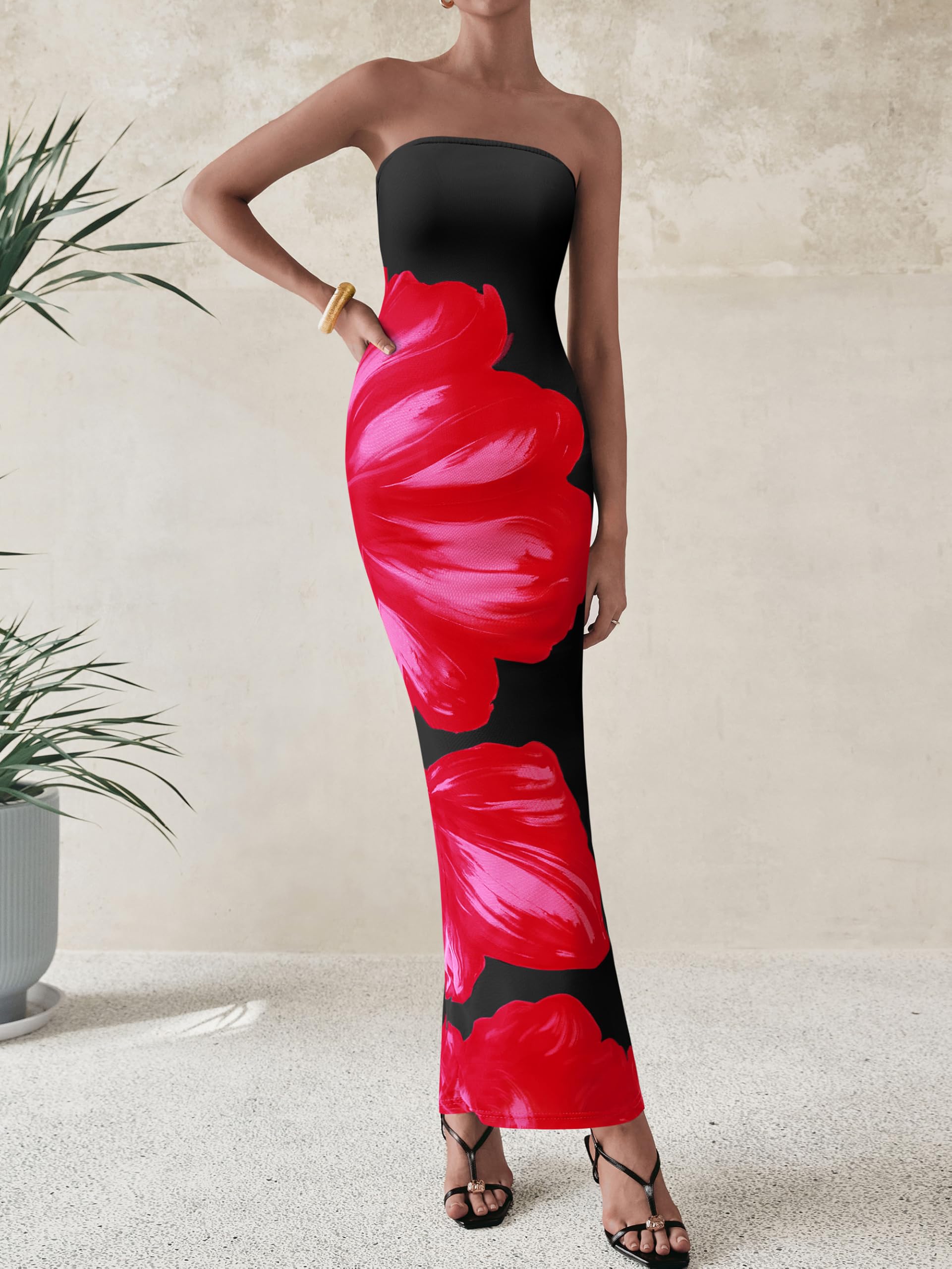 Foto 2 | Vestido Largo Prettygarden Para Mujer, Sin Tirantes, Con Estampado Floral - Venta Internacional.
