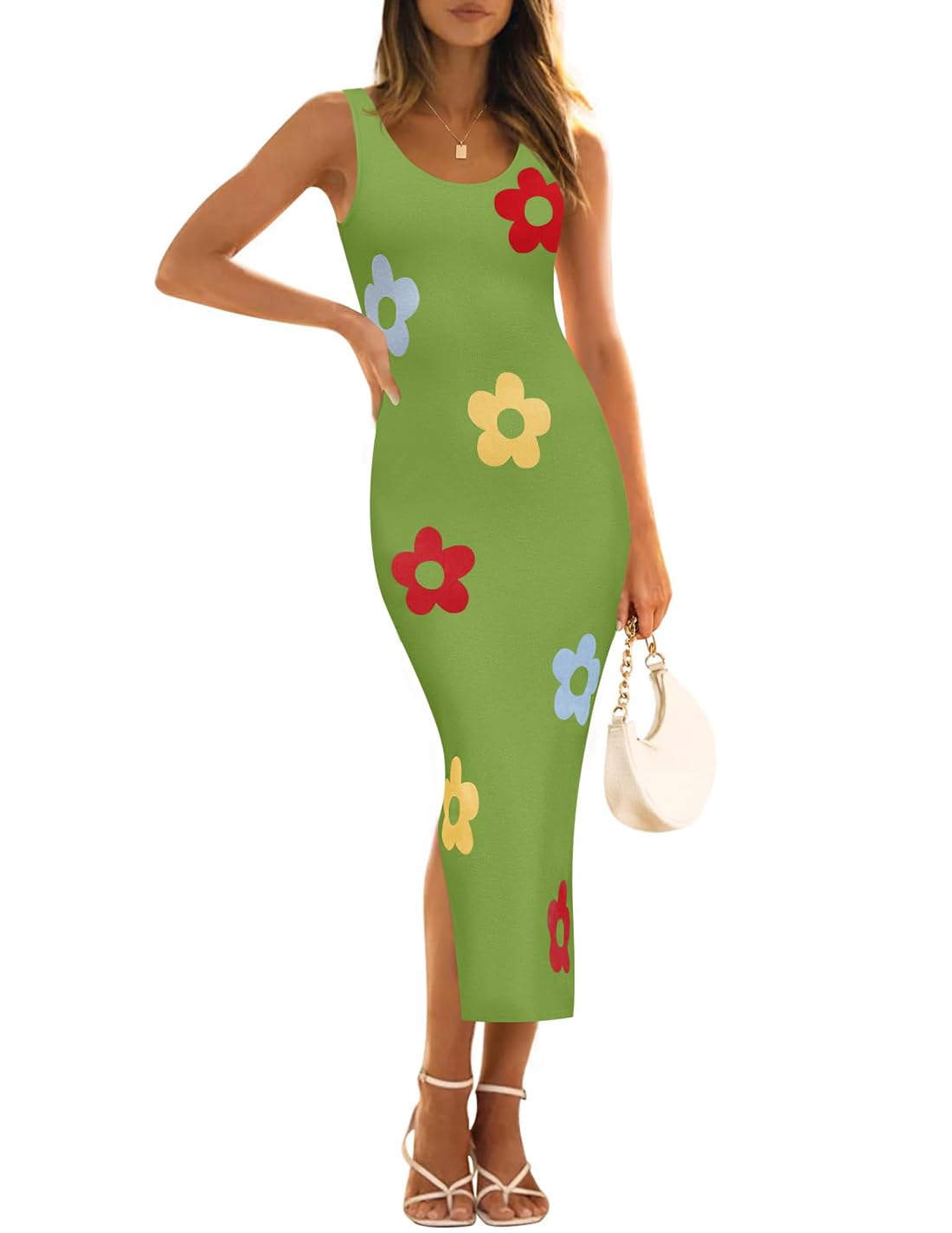 Foto 2 pulgar | Vestido Ajustado De Verano Zesica, De Punto Floral, Midi, Verde, Para Mujer - Venta Internacional.