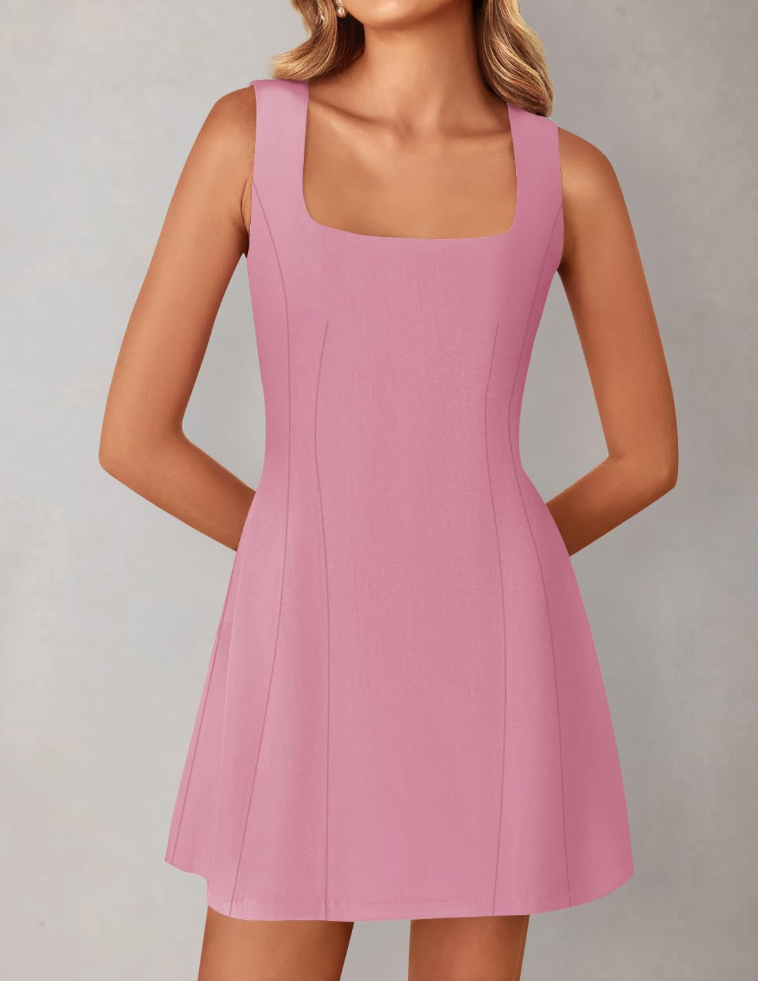 Foto 2 | Vestido Zesica 2025, Verano, Sin Mangas, Sin Mangas, Línea A, Acampanado, Rosa M - Venta Internacional.