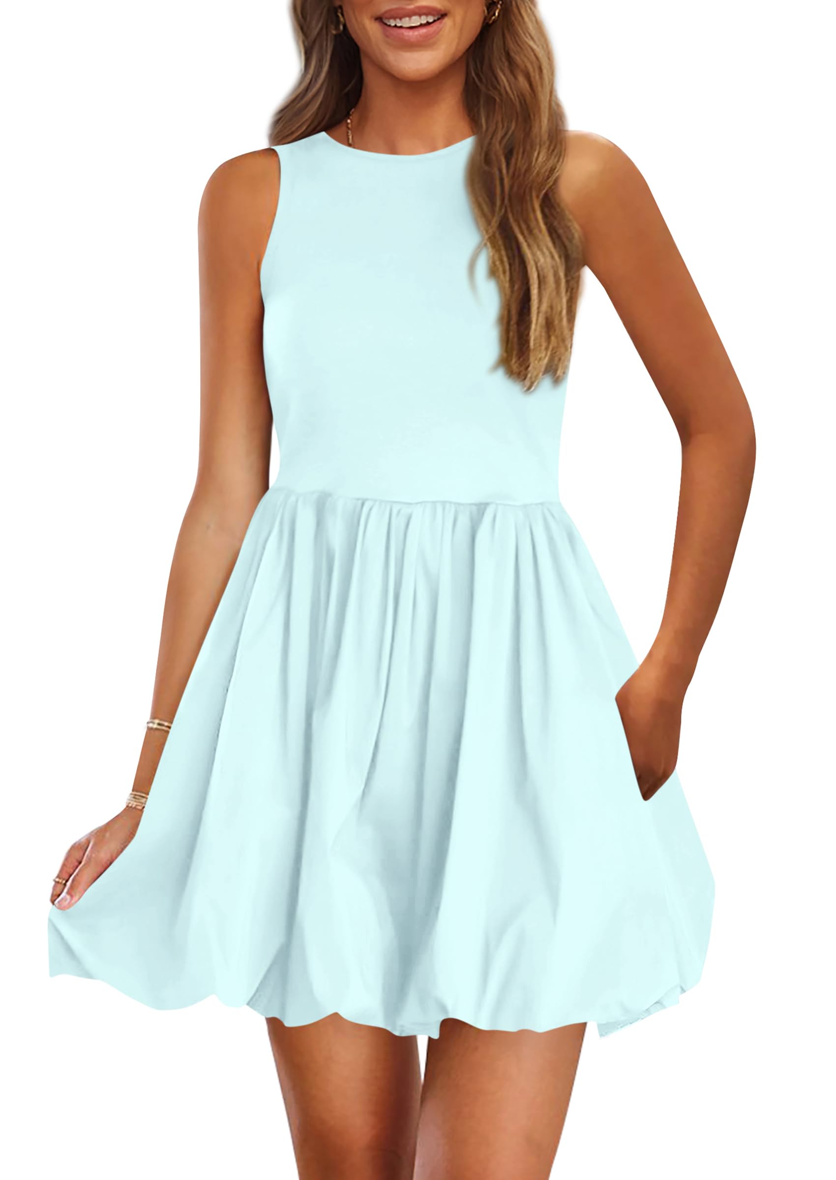 Foto 2 pulgar | Vestido De Verano Prettygarden 2025 Sin Mangas Con Cuello Redondo Azul - Venta Internacional.