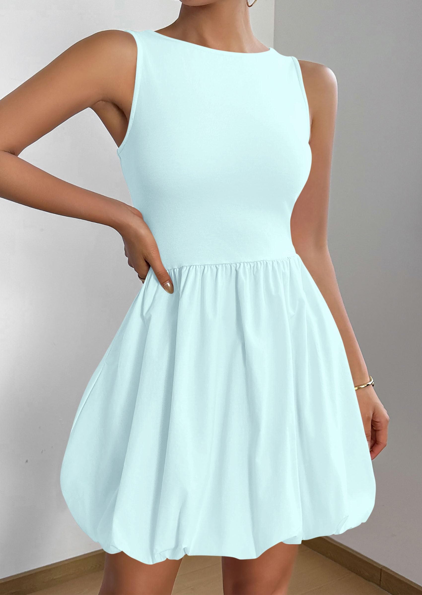 Foto 4 pulgar | Vestido De Verano Prettygarden 2025 Sin Mangas Con Cuello Redondo Azul - Venta Internacional.