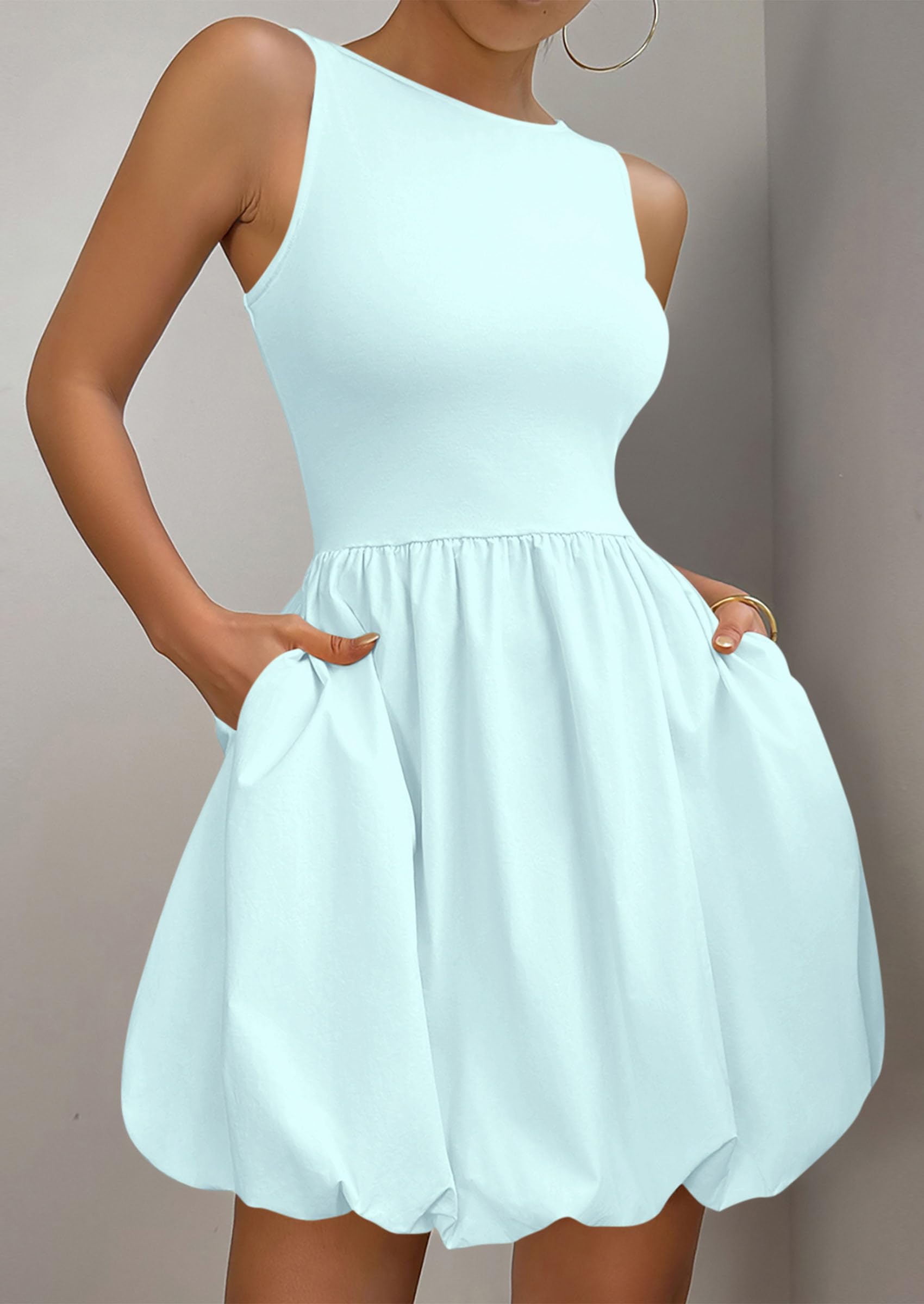 Foto 5 pulgar | Vestido De Verano Prettygarden 2025 Sin Mangas Con Cuello Redondo Azul - Venta Internacional.