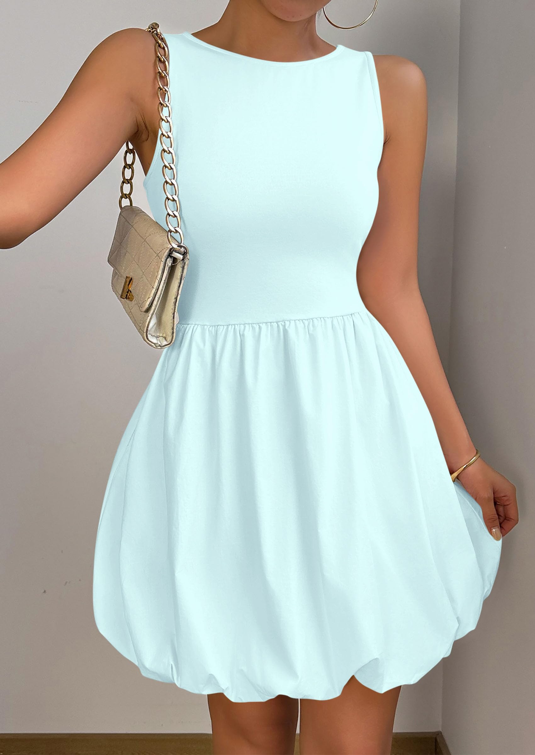 Foto 7 | Vestido De Verano Prettygarden 2025 Sin Mangas Con Cuello Redondo Azul - Venta Internacional.