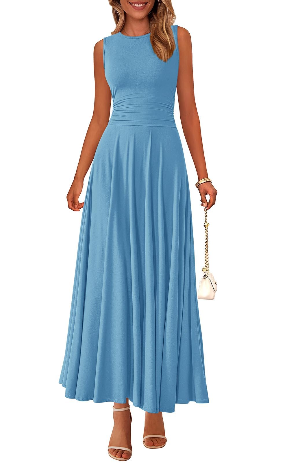 Vestido Prettygarden Para Mujer, De Primavera, Sin Mangas, Maxi, Azul Claro - Venta Internacional.