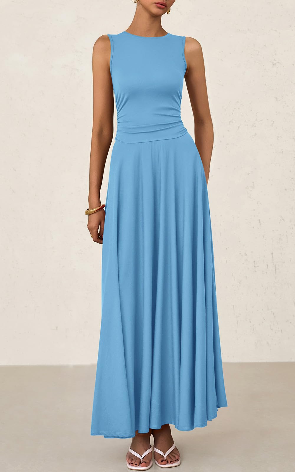 Foto 2 | Vestido Prettygarden Para Mujer, De Primavera, Sin Mangas, Maxi, Azul Claro - Venta Internacional.