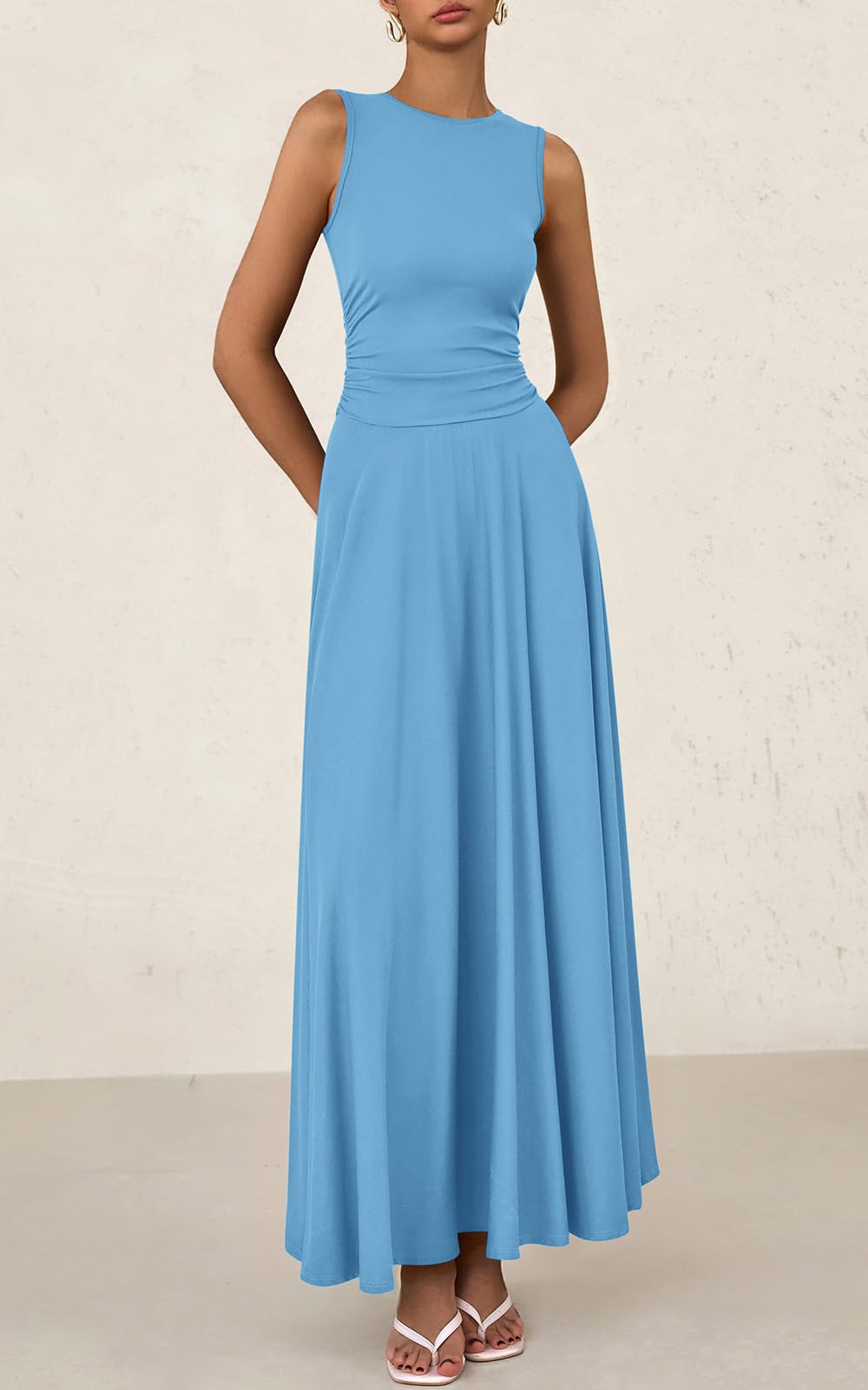 Foto 4 pulgar | Vestido Prettygarden Para Mujer, De Primavera, Sin Mangas, Maxi, Azul Claro - Venta Internacional.