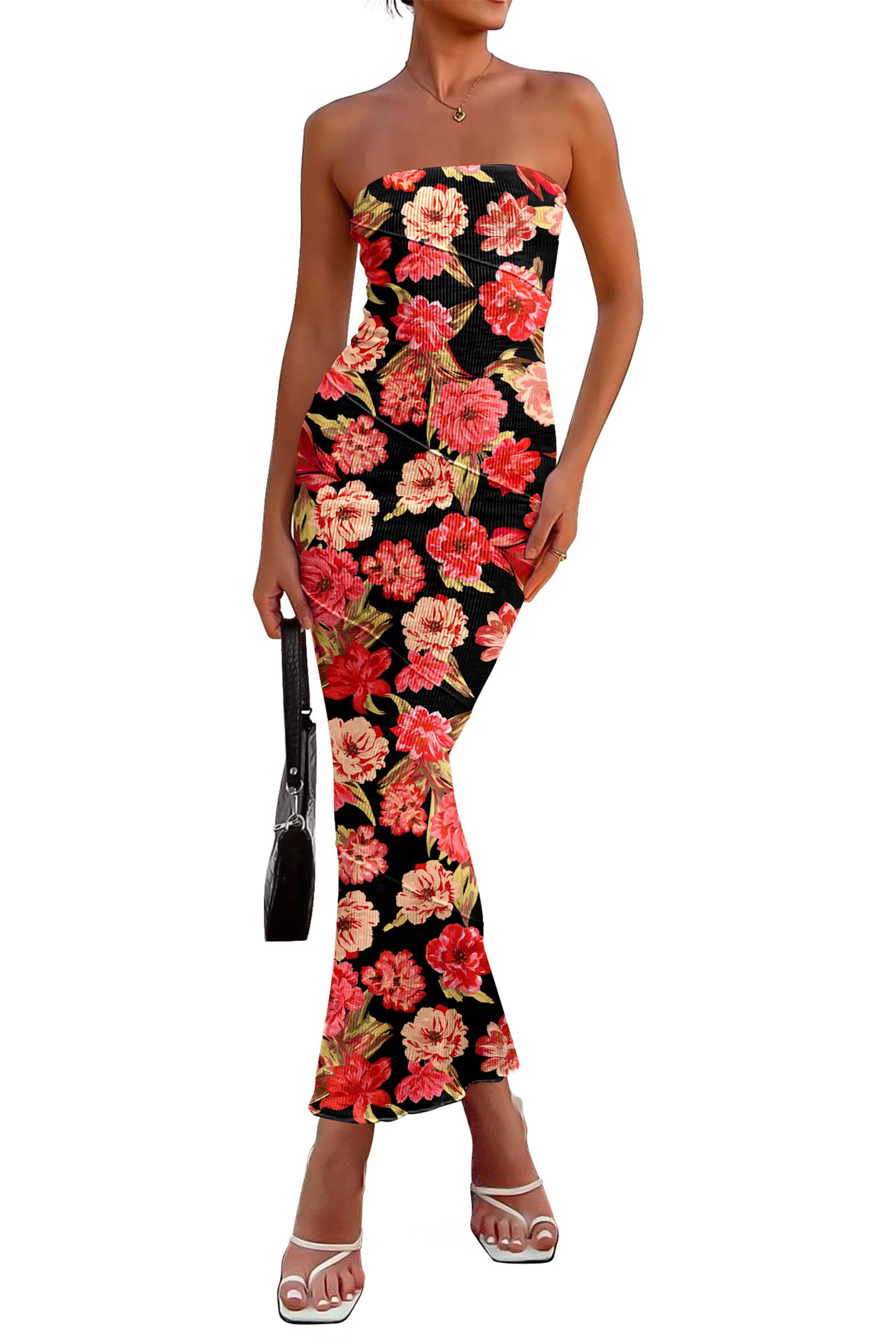 Foto 2 pulgar | Vestido Largo Prettygarden Para Mujer, Verano 2025, Estampado Floral, Negro - Venta Internacional.
