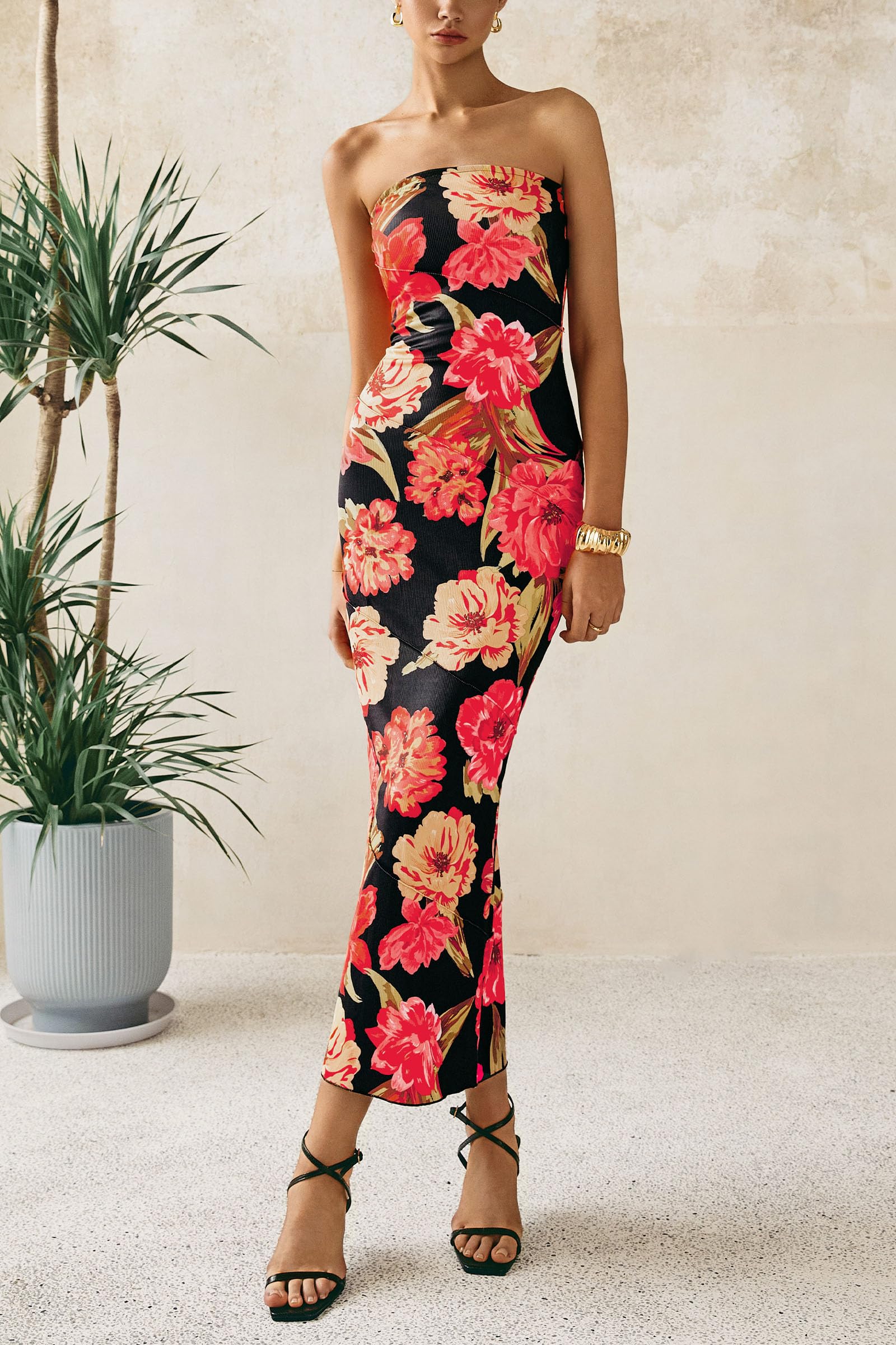 Foto 4 pulgar | Vestido Largo Prettygarden Para Mujer, Verano 2025, Estampado Floral, Negro - Venta Internacional.