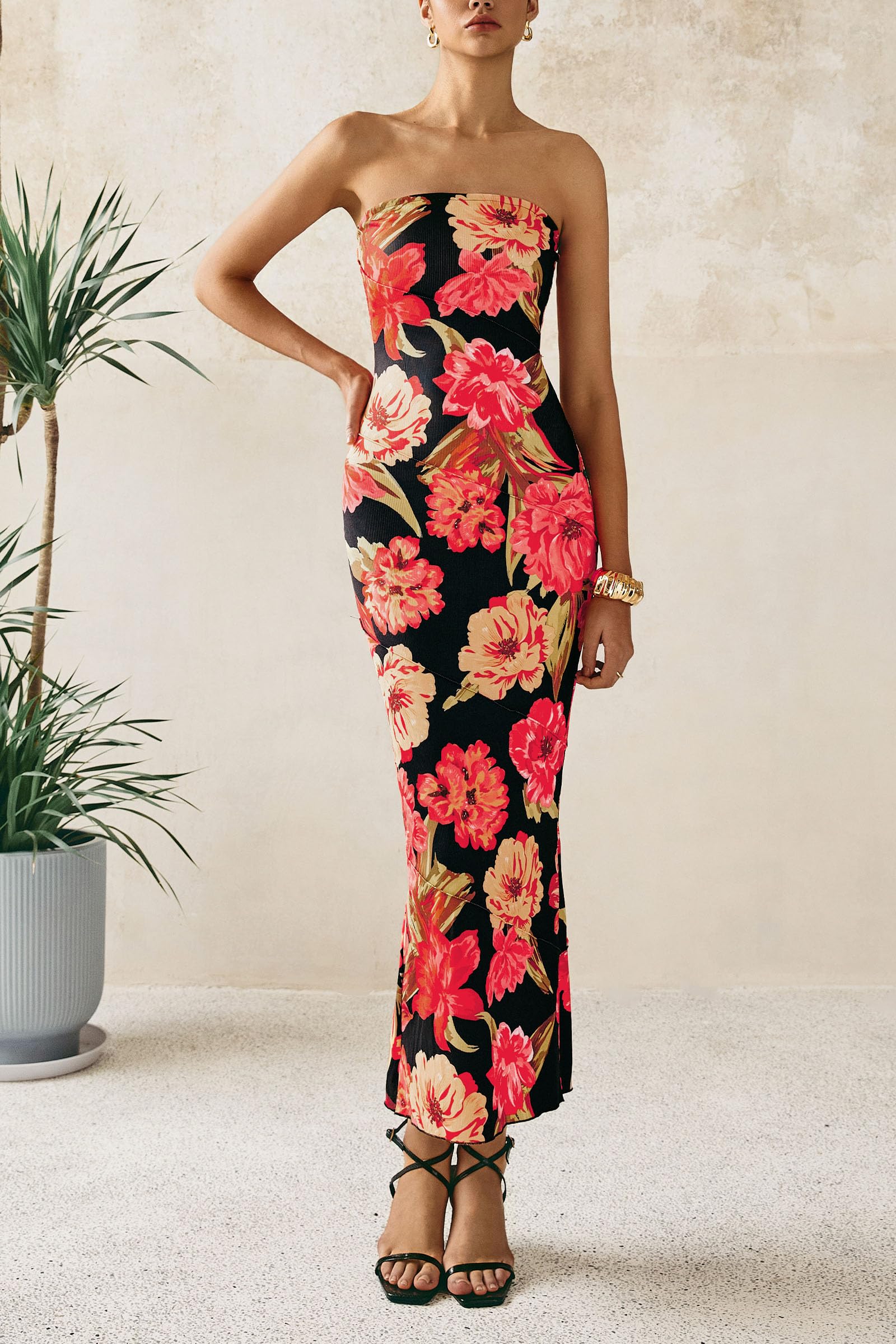 Foto 5 pulgar | Vestido Largo Prettygarden Para Mujer, Verano 2025, Estampado Floral, Negro - Venta Internacional.