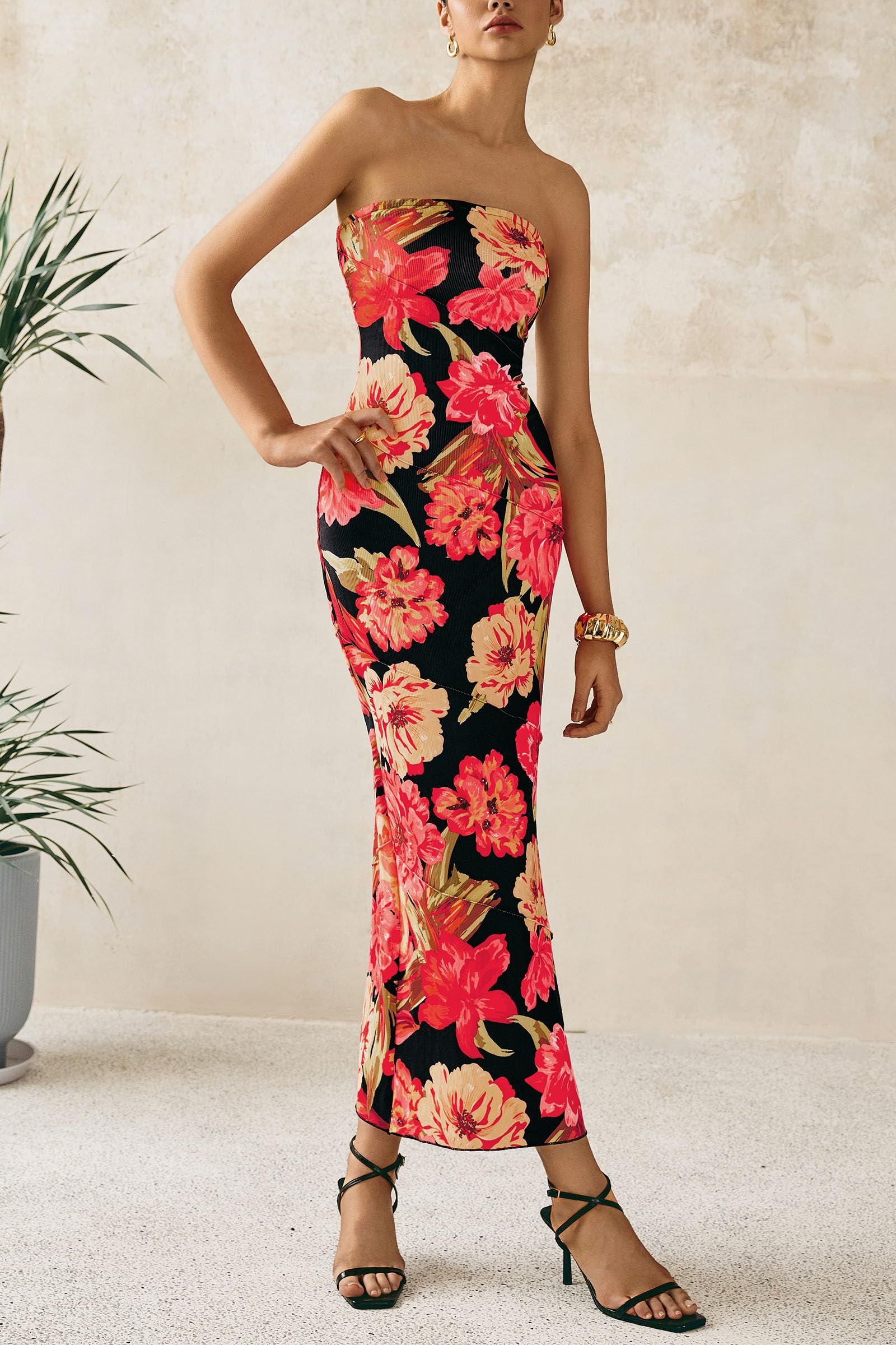 Foto 6 pulgar | Vestido Largo Prettygarden Para Mujer, Verano 2025, Estampado Floral, Negro - Venta Internacional.
