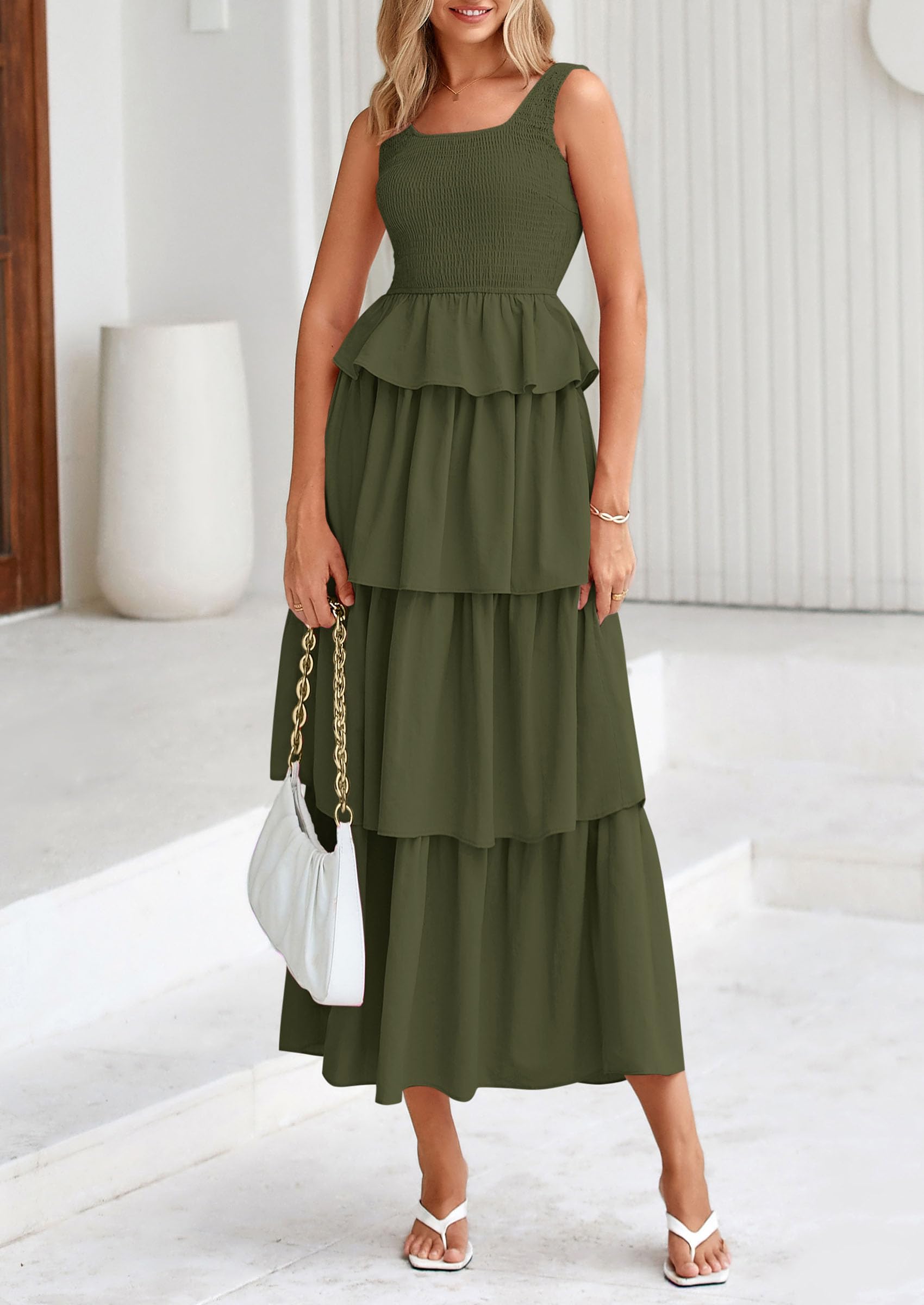 Foto 4 pulgar | Vestido Prettygarden Para Mujer 2025, Verano, Sin Mangas, Color Verde Militar - Venta Internacional.
