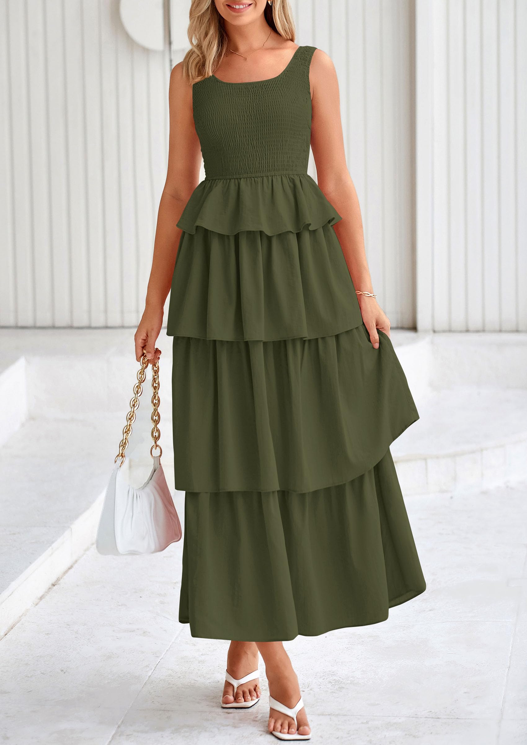 Foto 6 pulgar | Vestido Prettygarden Para Mujer 2025, Verano, Sin Mangas, Color Verde Militar - Venta Internacional.