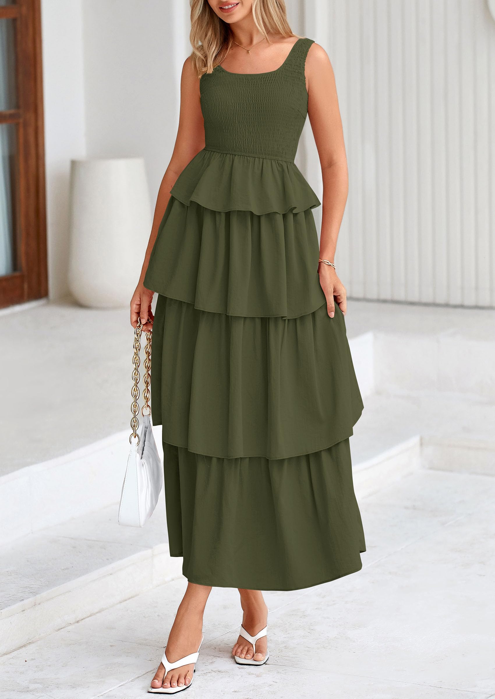 Foto 8 pulgar | Vestido Prettygarden Para Mujer 2025, Verano, Sin Mangas, Color Verde Militar - Venta Internacional.