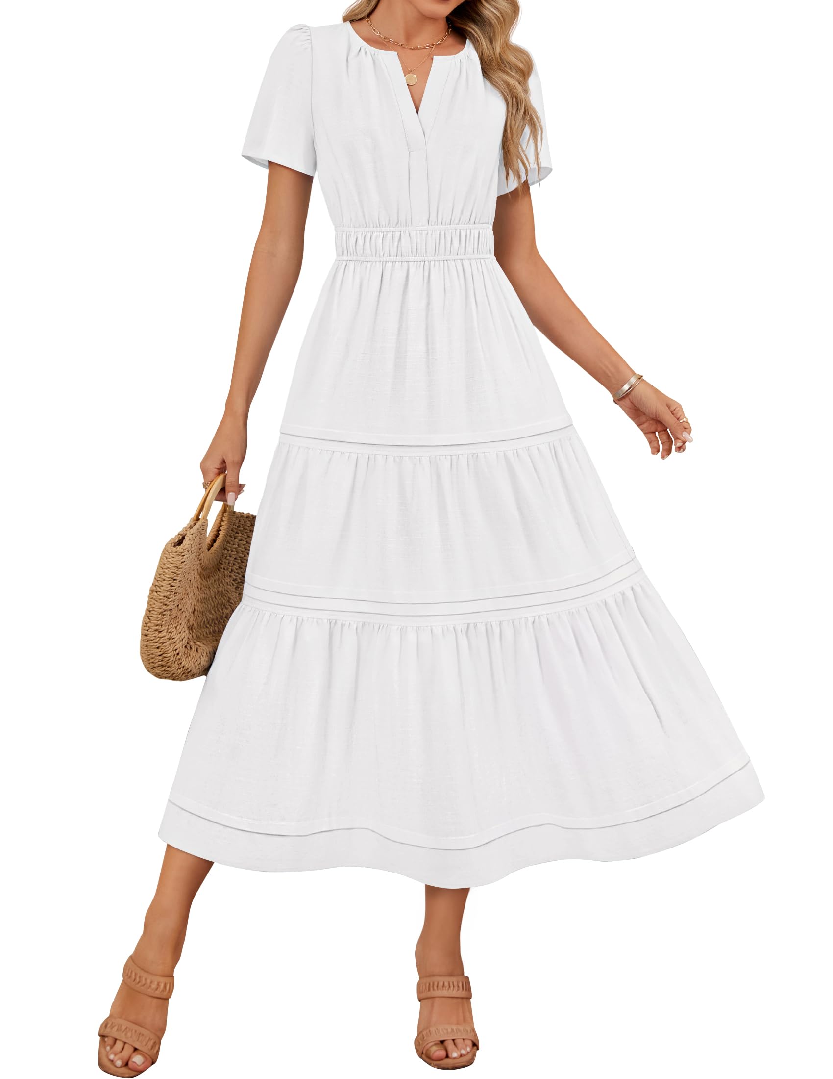Foto 2 pulgar | Vestido Zesica Summer Casual Midi Para Mujer Blanco Talla M - Venta Internacional.
