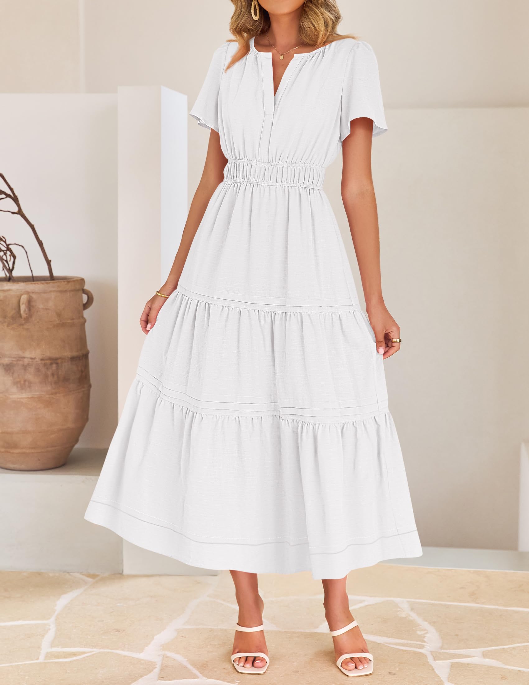 Foto 3 pulgar | Vestido Zesica Summer Casual Midi Para Mujer Blanco Talla M - Venta Internacional.