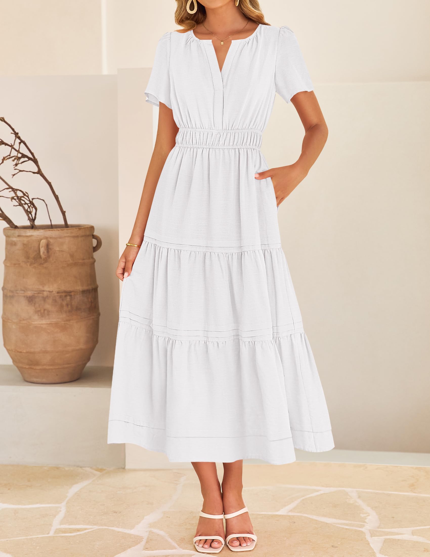 Foto 4 pulgar | Vestido Zesica Summer Casual Midi Para Mujer Blanco Talla M - Venta Internacional.