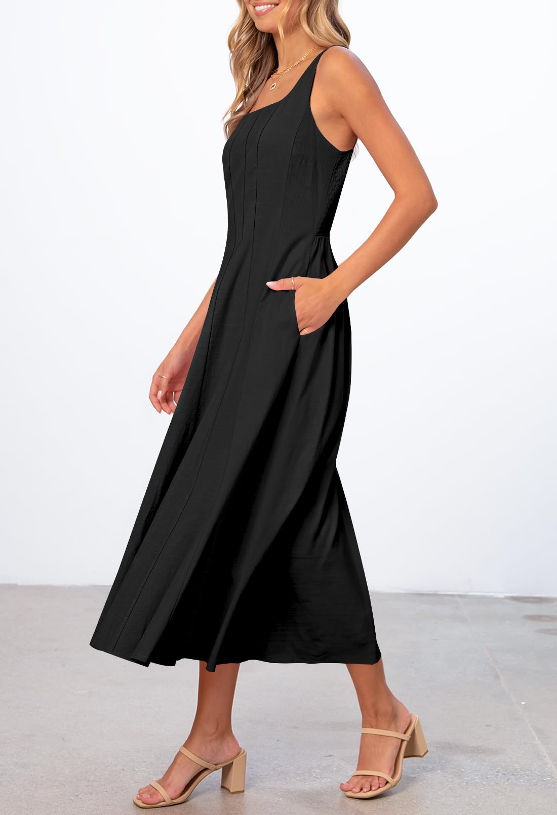 Foto 3 pulgar | Vestido Merokeety Para Mujer 2025, Verano, Sin Mangas, Midi, Negro - Venta Internacional.