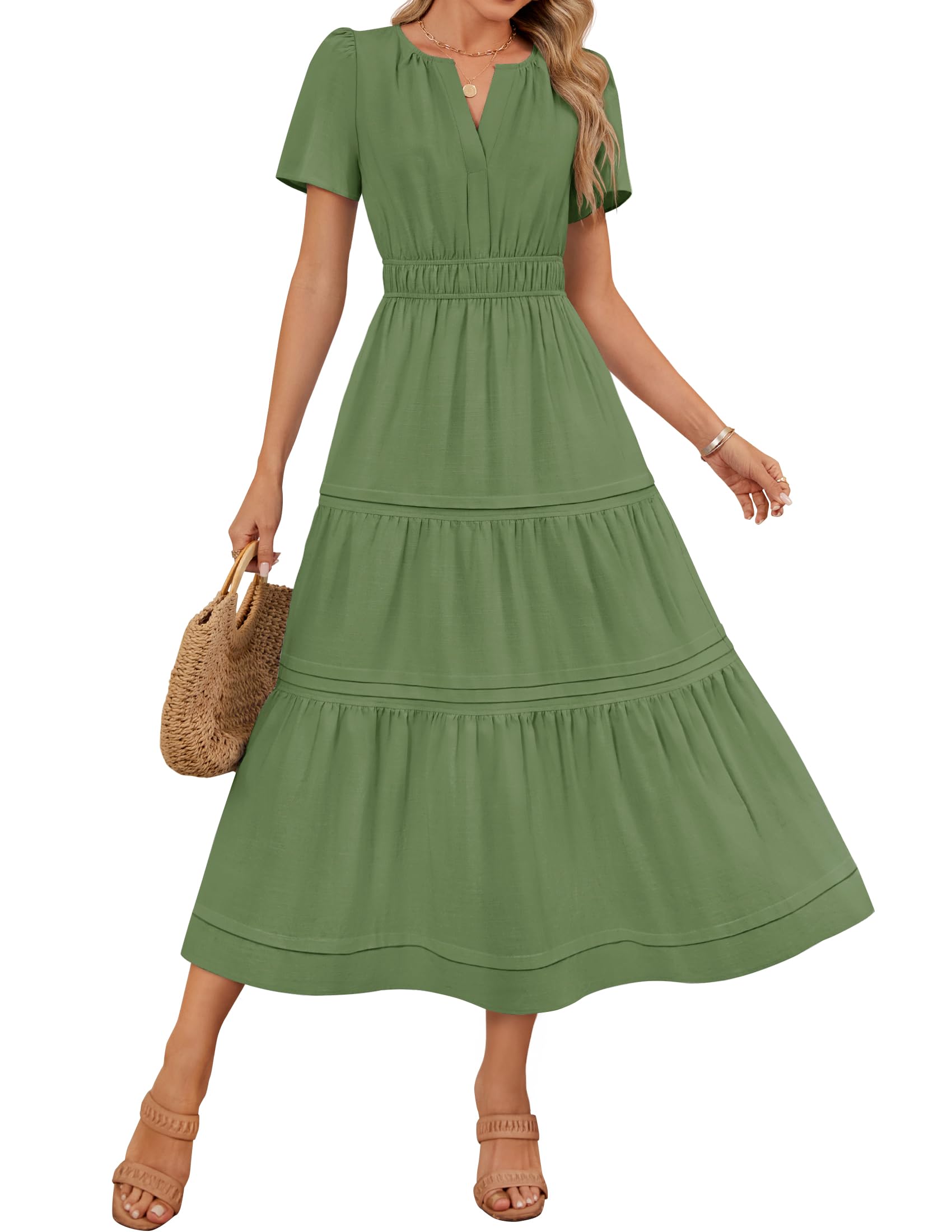 Foto 1 | Vestido Midi Zesica 2025 Casual De Verano Con Manga Corta Y Cuello En V - Venta Internacional.