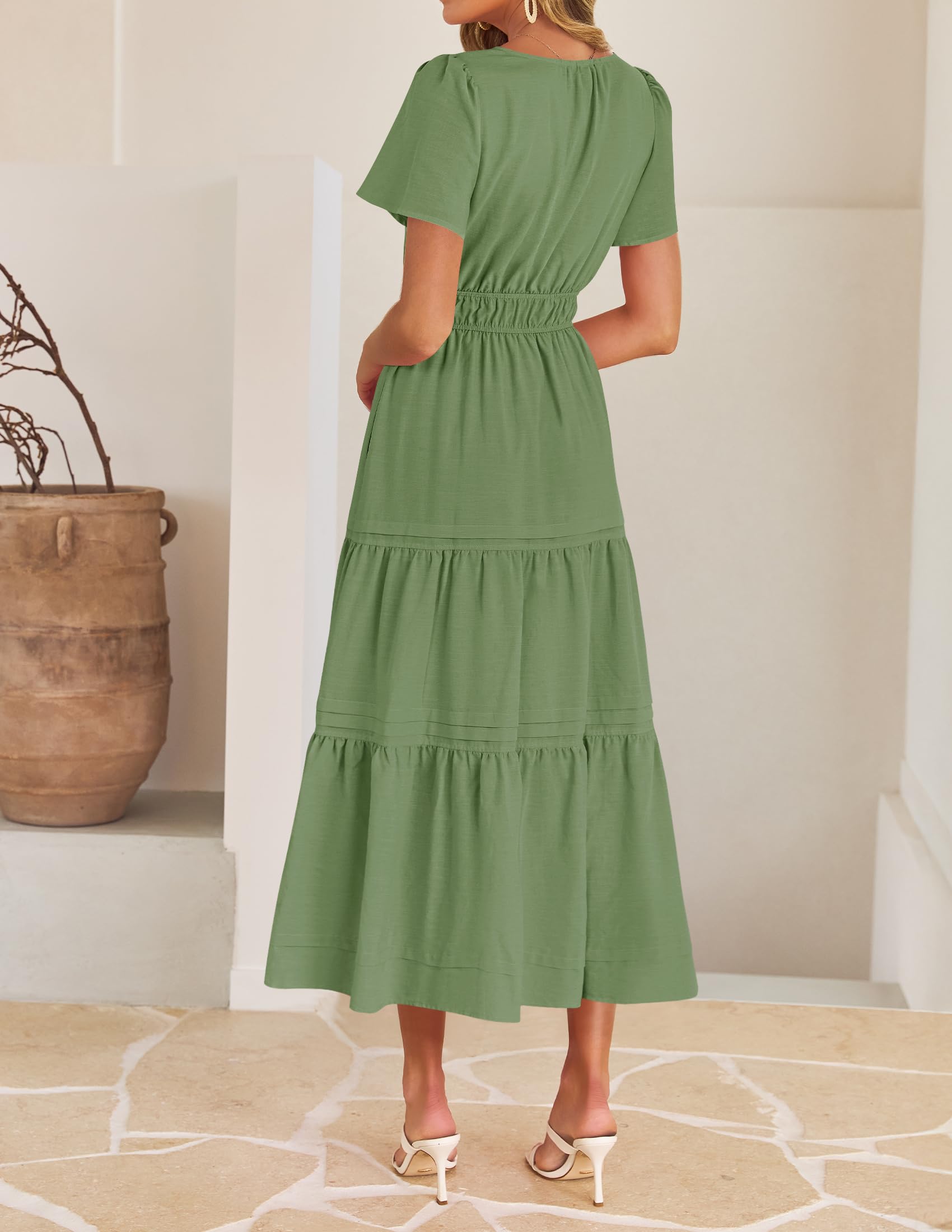 Foto 5 pulgar | Vestido Midi Zesica 2025 Casual De Verano Con Manga Corta Y Cuello En V - Venta Internacional.