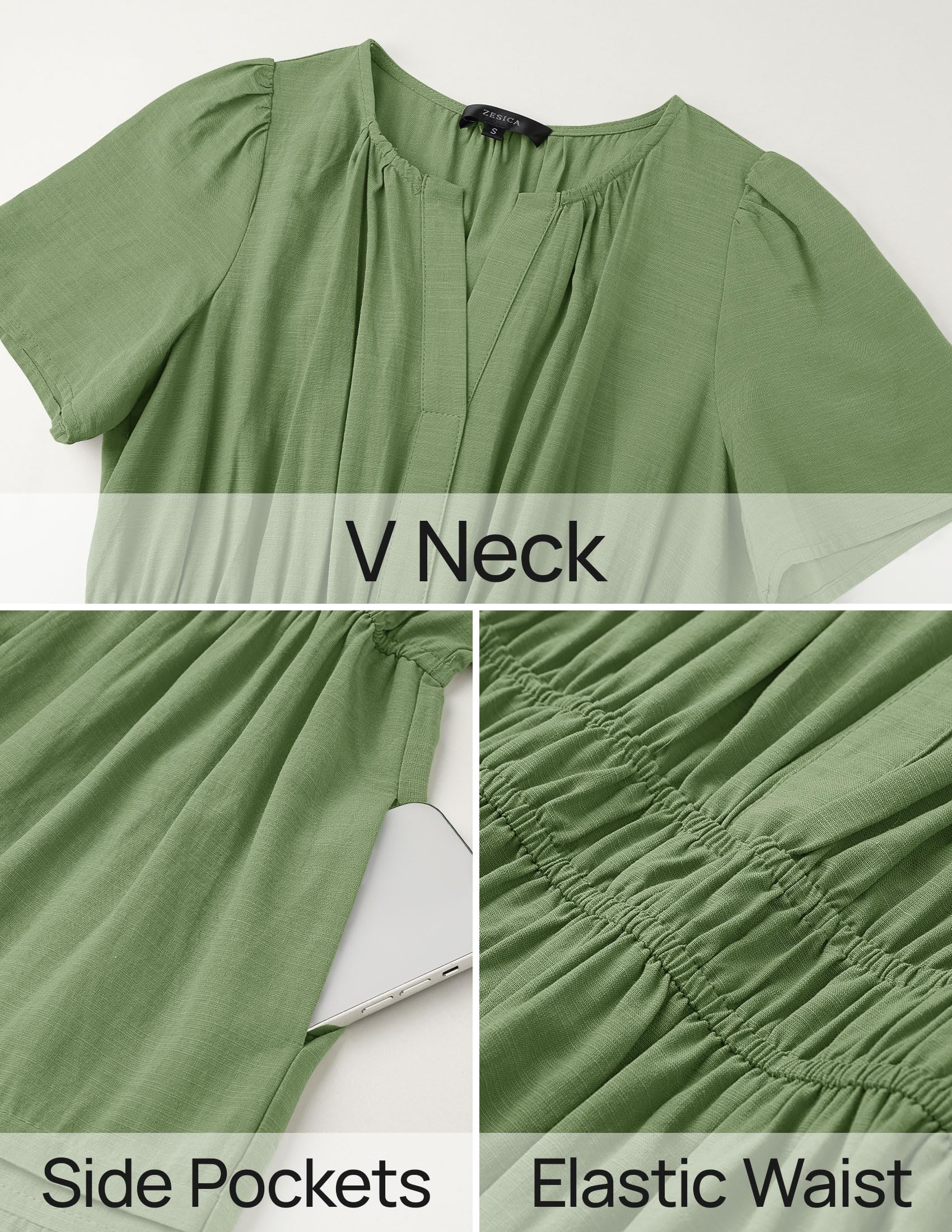 Foto 7 pulgar | Vestido Midi Zesica 2025 Casual De Verano Con Manga Corta Y Cuello En V - Venta Internacional.