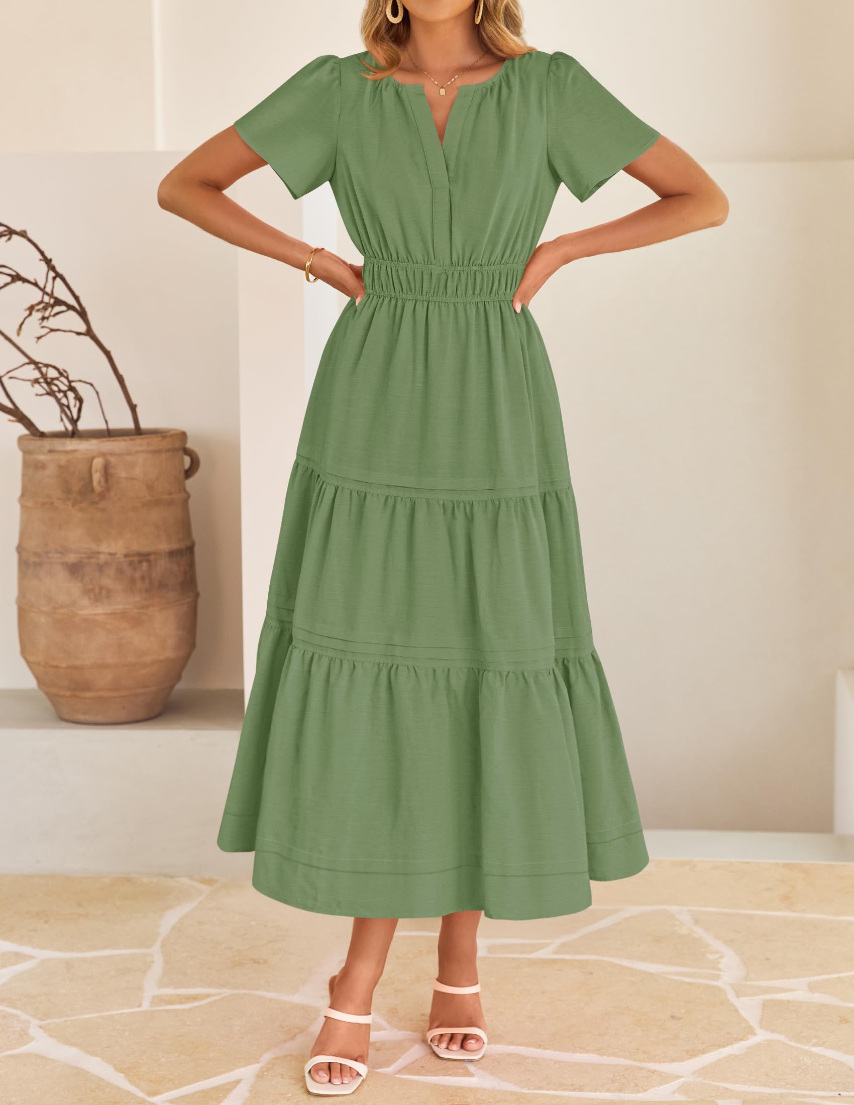 Foto 8 pulgar | Vestido Midi Zesica 2025 Casual De Verano Con Manga Corta Y Cuello En V - Venta Internacional.