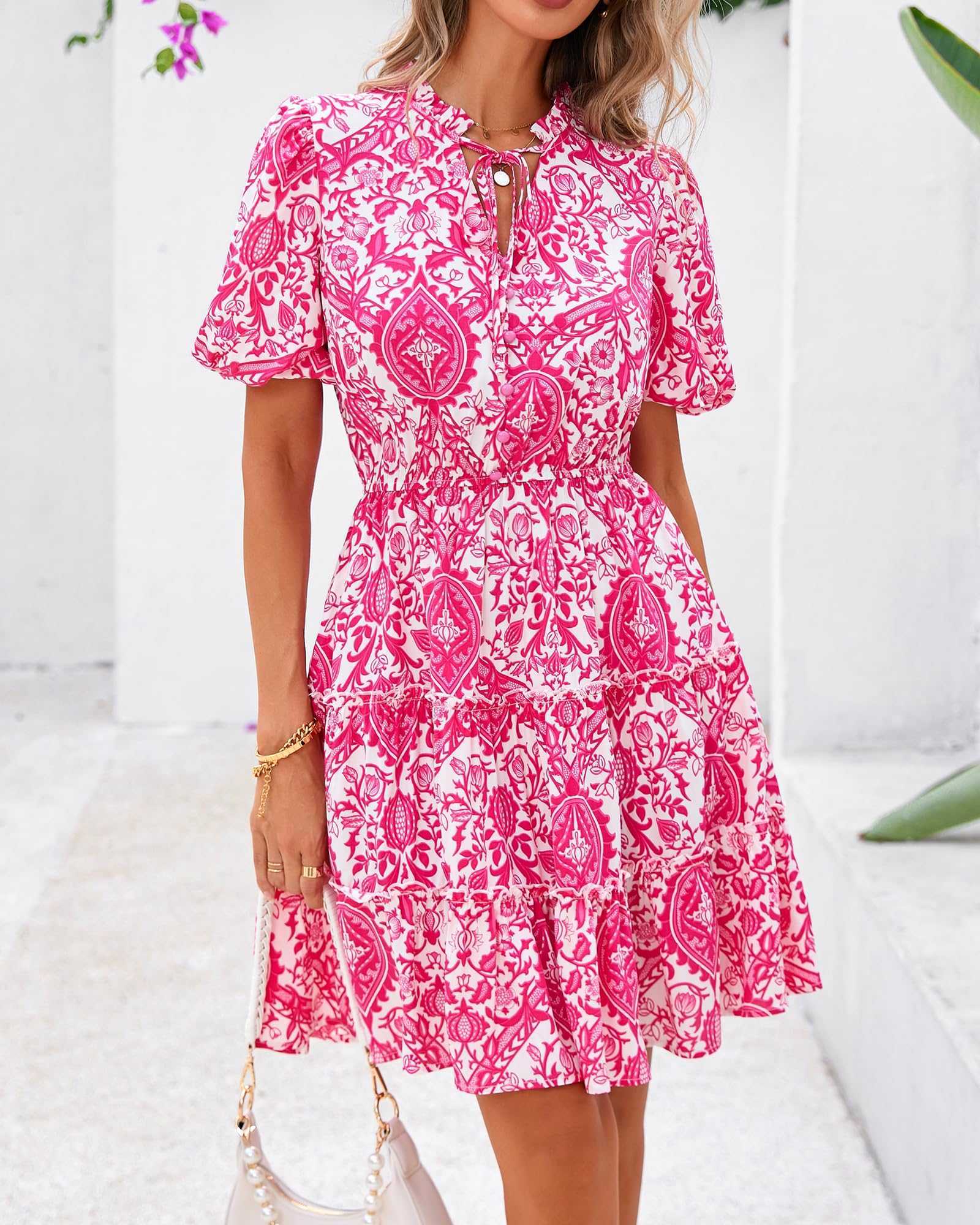 Foto 6 pulgar | Vestido Btfbm Para Mujer, Estampado Floral, Cuello En V, Manga Corta, Línea A - Venta Internacional.