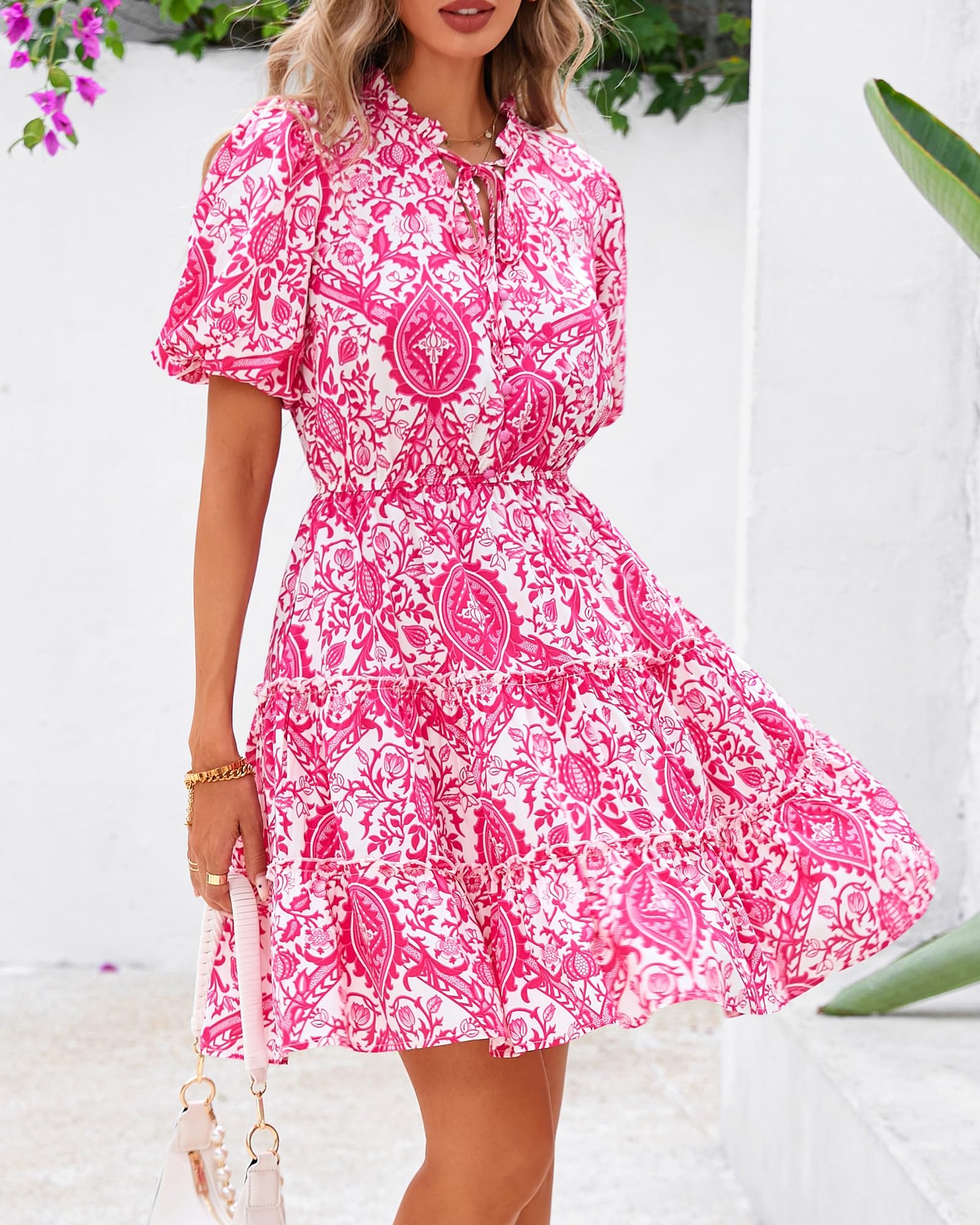 Foto 8 pulgar | Vestido Btfbm Para Mujer, Estampado Floral, Cuello En V, Manga Corta, Línea A - Venta Internacional.