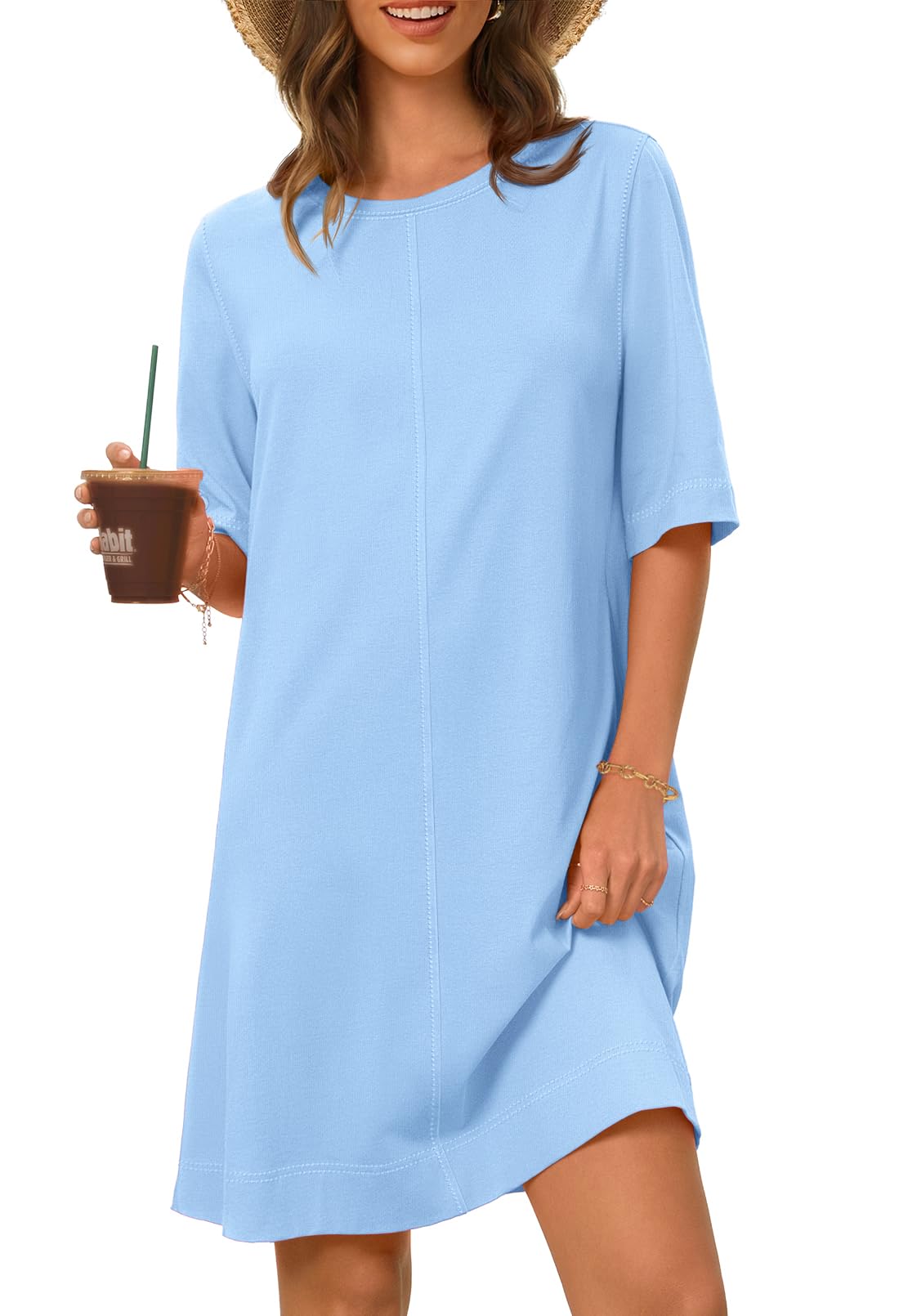Foto 2 pulgar | Vestido Merokeety Para Mujer De Verano 2025, Manga Corta, Azul Claro - Venta Internacional.