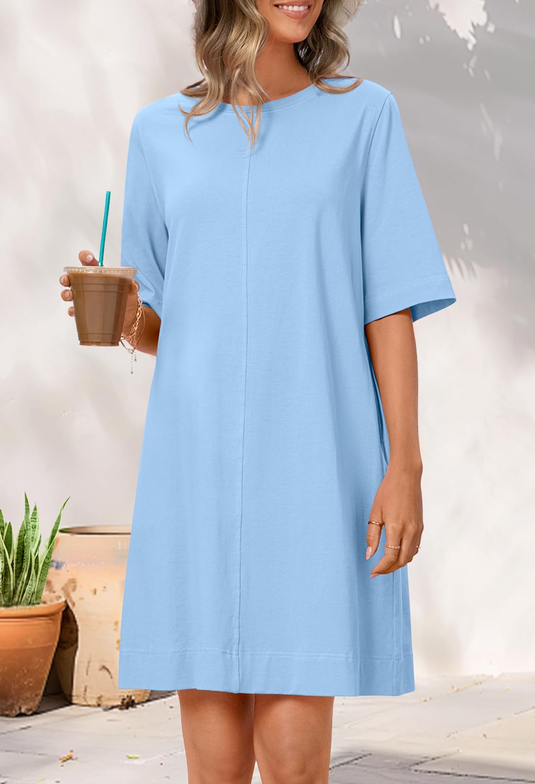 Foto 3 pulgar | Vestido Merokeety Para Mujer De Verano 2025, Manga Corta, Azul Claro - Venta Internacional.