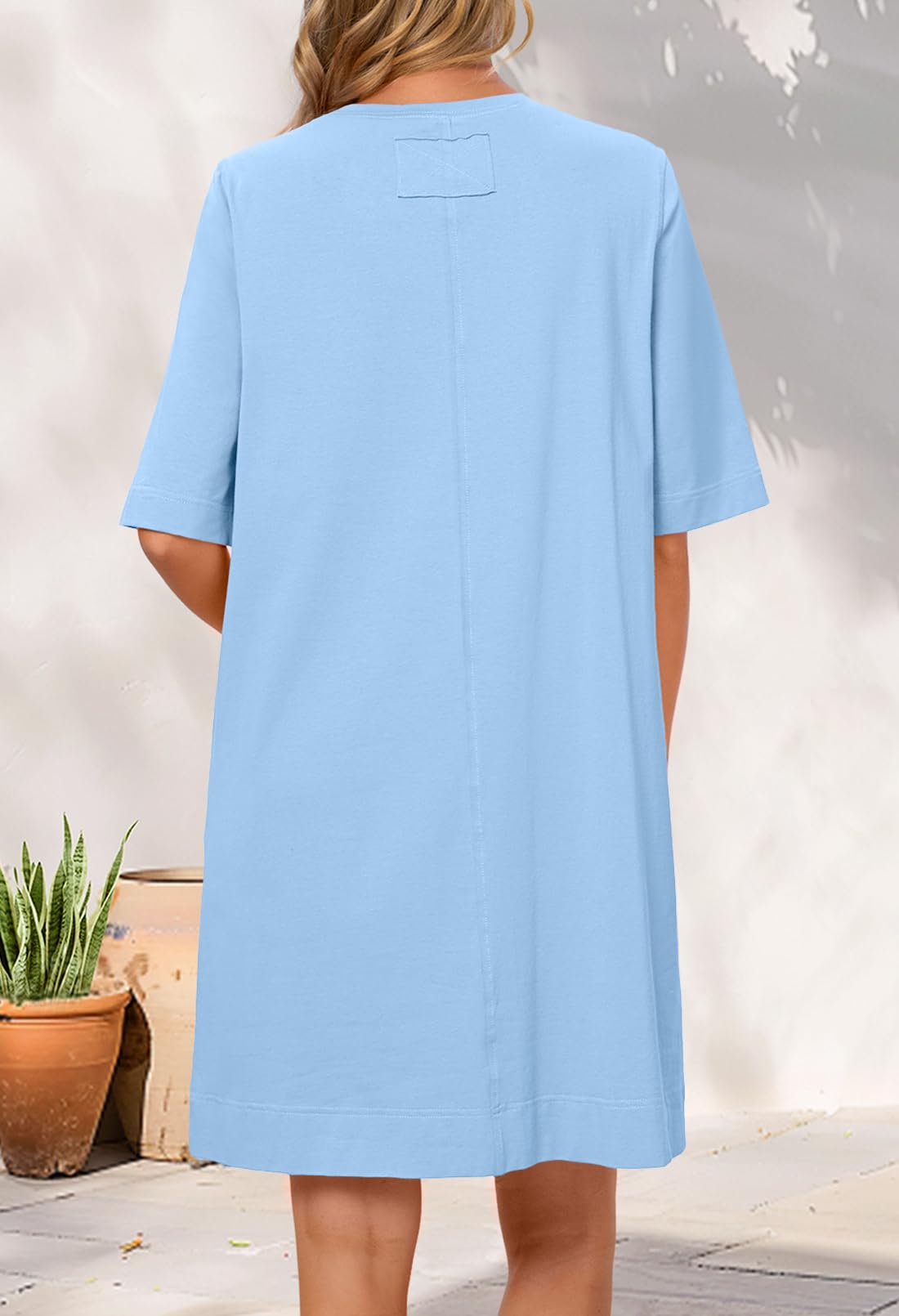 Foto 6 pulgar | Vestido Merokeety Para Mujer De Verano 2025, Manga Corta, Azul Claro - Venta Internacional.