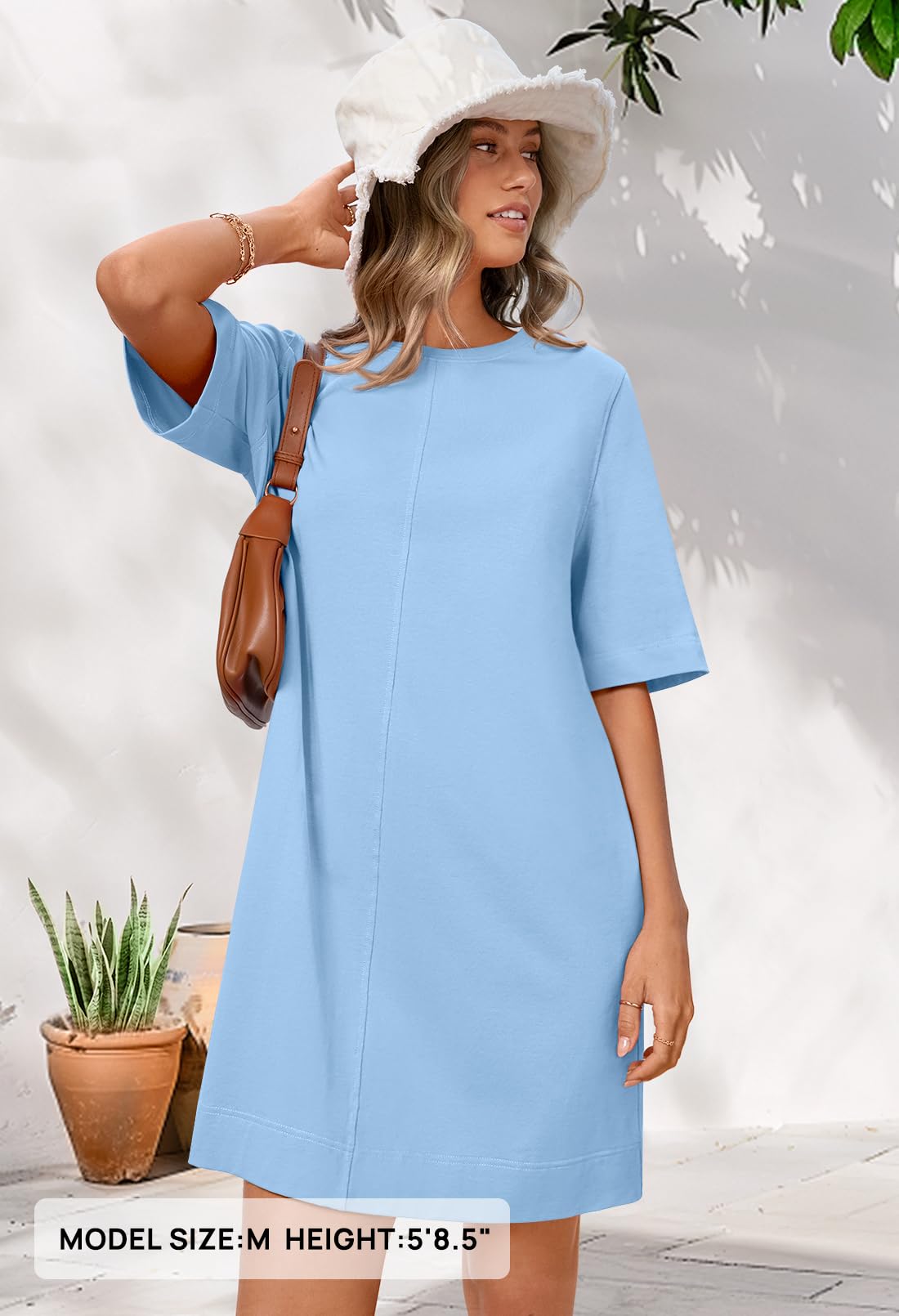 Foto 8 pulgar | Vestido Merokeety Para Mujer De Verano 2025, Manga Corta, Azul Claro - Venta Internacional.