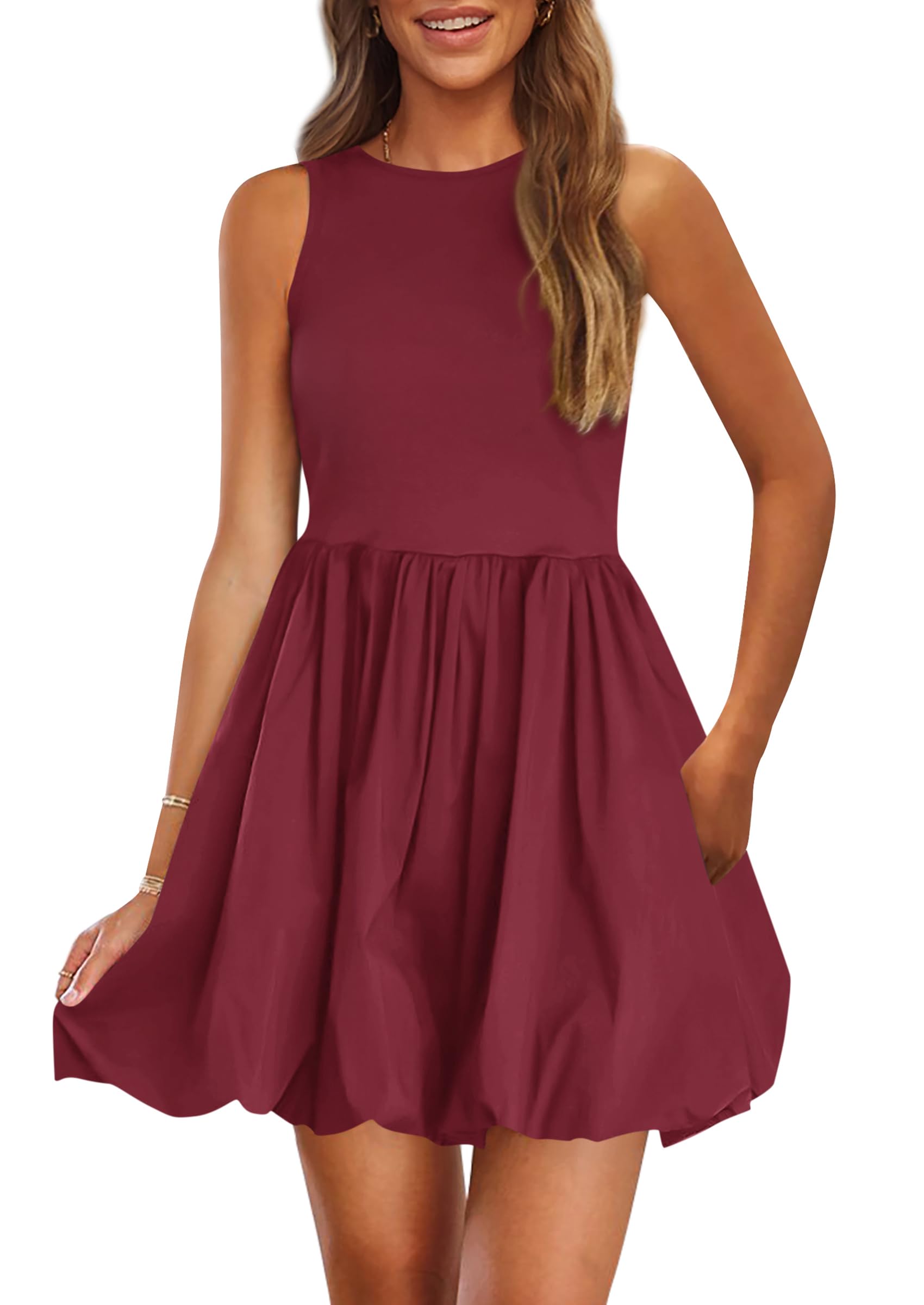 Foto 2 pulgar | Vestido De Verano Prettygarden 2025 Casual Sin Mangas Rojo Vino - Venta Internacional.
