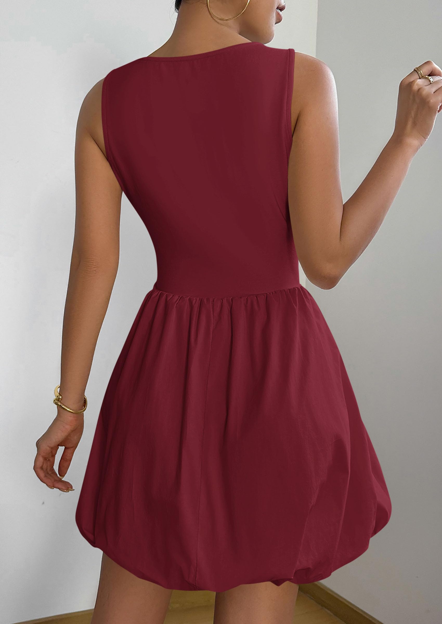 Foto 3 pulgar | Vestido De Verano Prettygarden 2025 Casual Sin Mangas Rojo Vino - Venta Internacional.