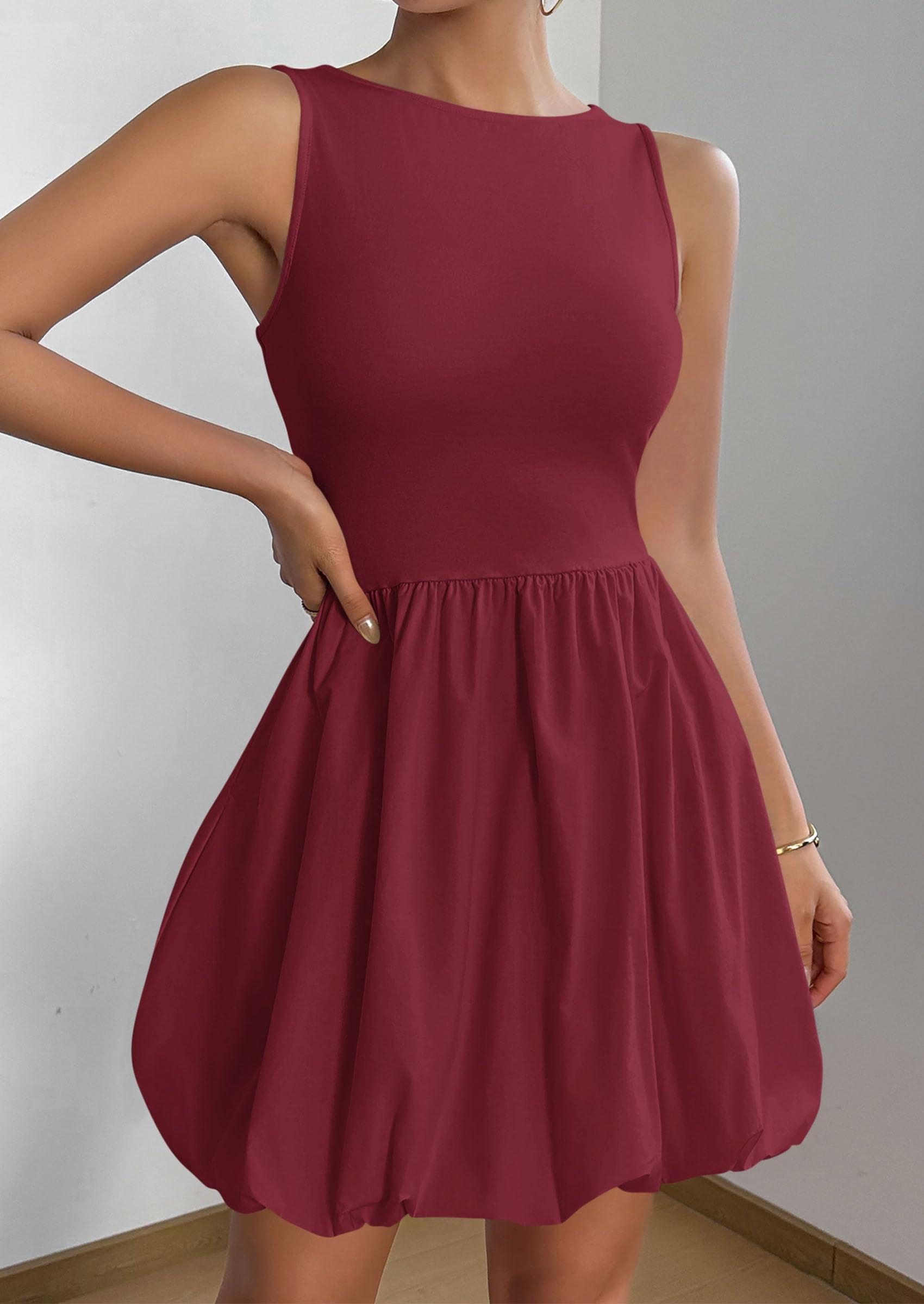 Foto 4 pulgar | Vestido De Verano Prettygarden 2025 Casual Sin Mangas Rojo Vino - Venta Internacional.