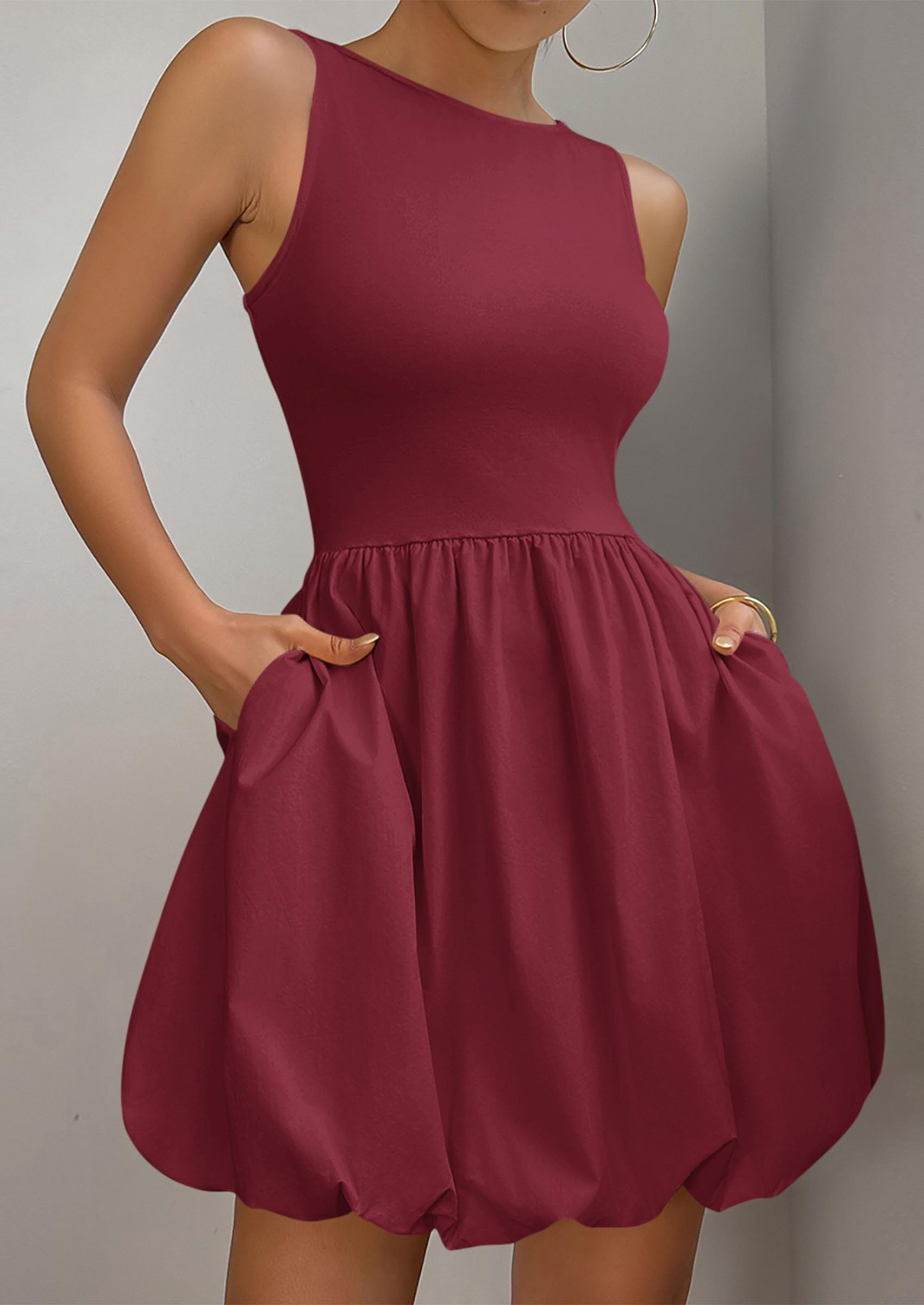 Foto 5 pulgar | Vestido De Verano Prettygarden 2025 Casual Sin Mangas Rojo Vino - Venta Internacional.