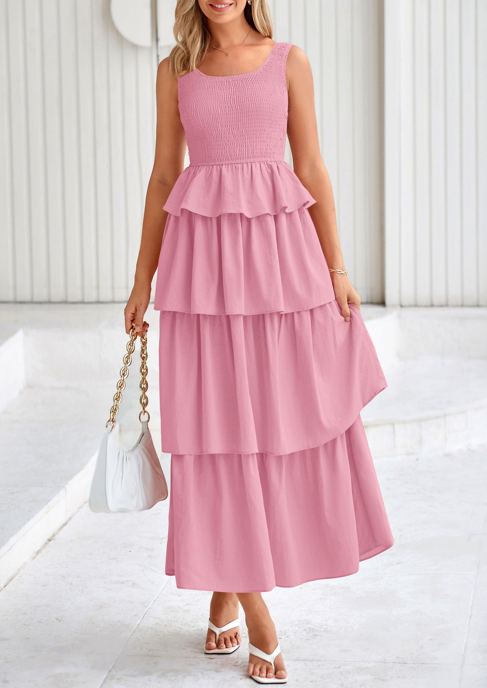 Foto 6 pulgar | Vestido Prettygarden Para Mujer 2025, Verano, Sin Mangas, Midi, Rosa - Venta Internacional.