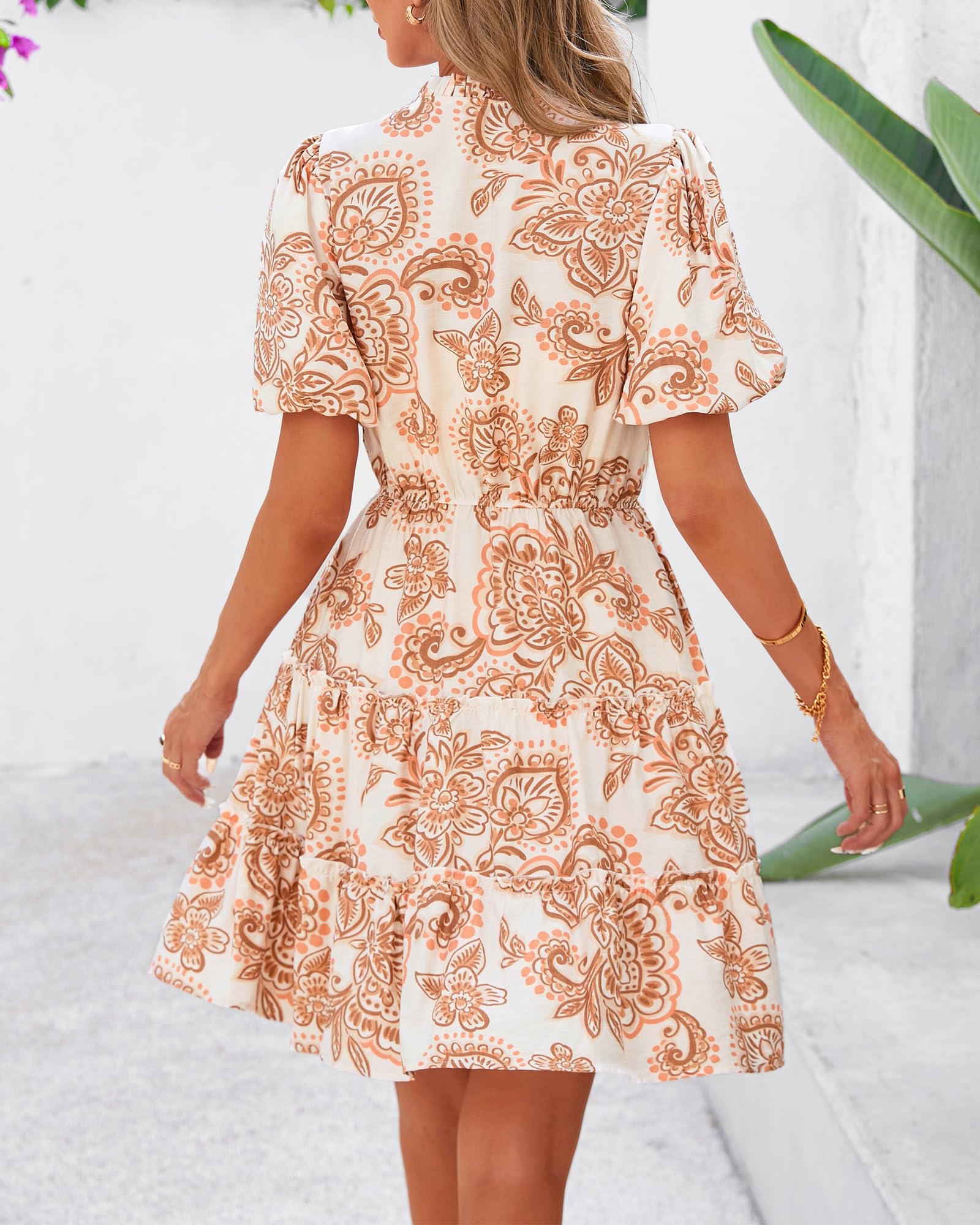 Foto 8 pulgar | Vestido Btfbm Para Mujer, Estampado Floral, Cuello En V, Manga Corta, Volantes - Venta Internacional.
