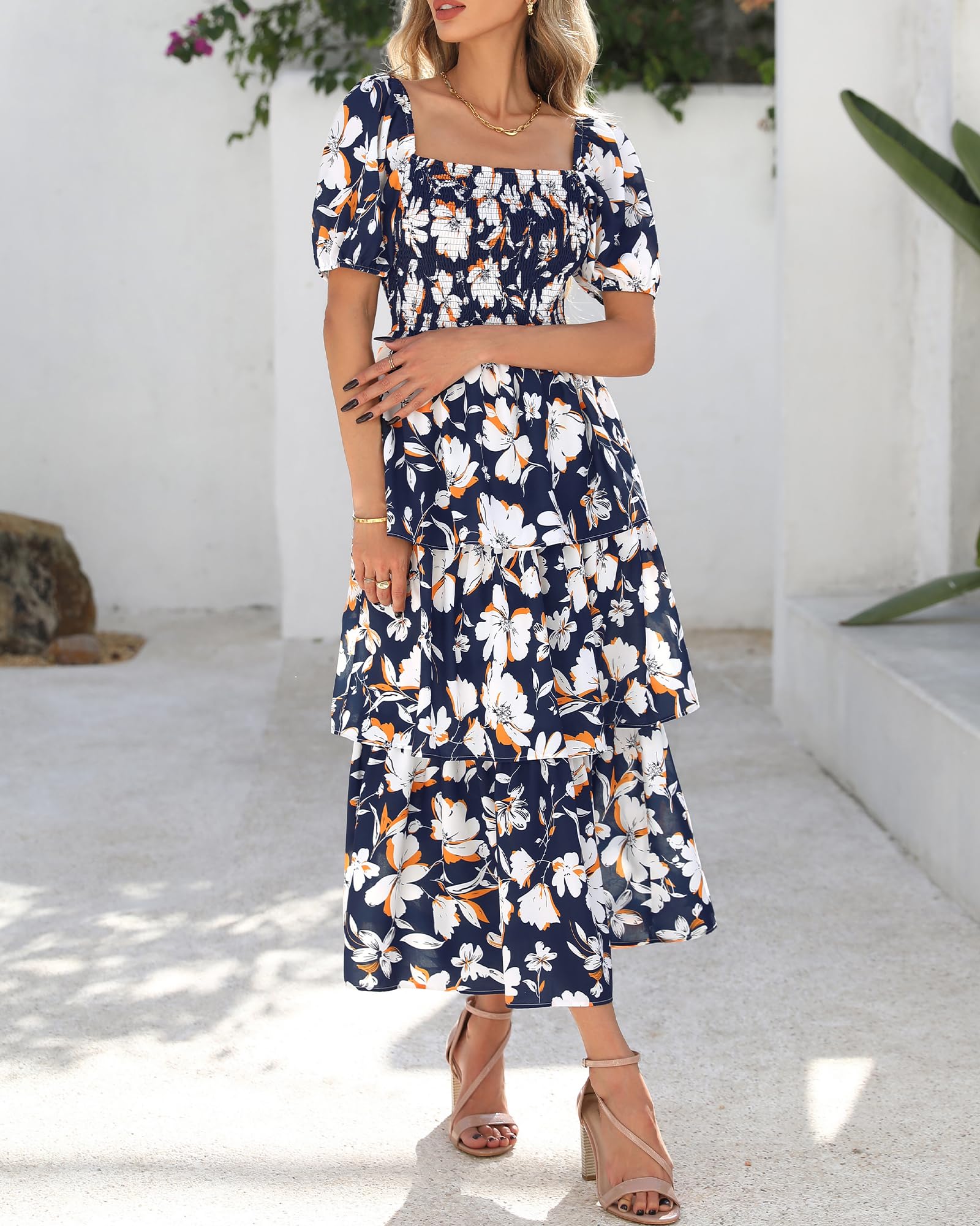 Foto 5 pulgar | Vestido Casual Btfbm Para Mujer Con Cuello Cuadrado, Estampado Floral, Xxl - Venta Internacional.