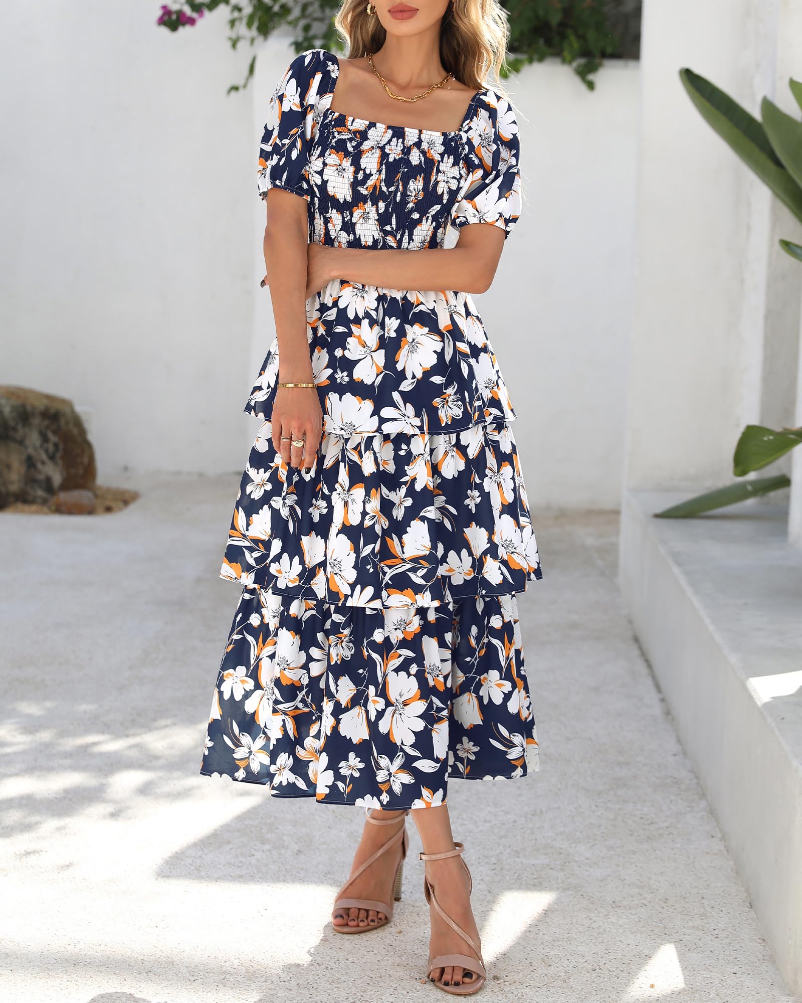 Foto 5 | Vestido Casual Btfbm Para Mujer Con Cuello Cuadrado, Estampado Floral, Xxl - Venta Internacional.