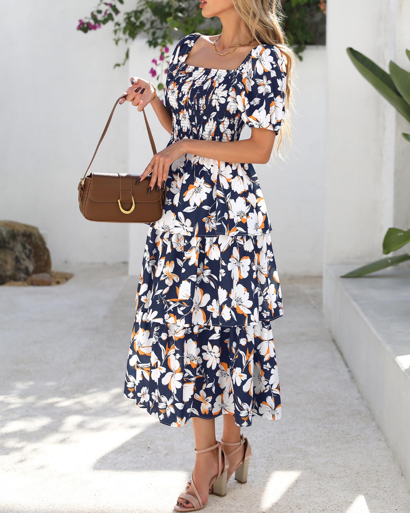 Foto 7 | Vestido Casual Btfbm Para Mujer Con Cuello Cuadrado, Estampado Floral, Xxl - Venta Internacional.