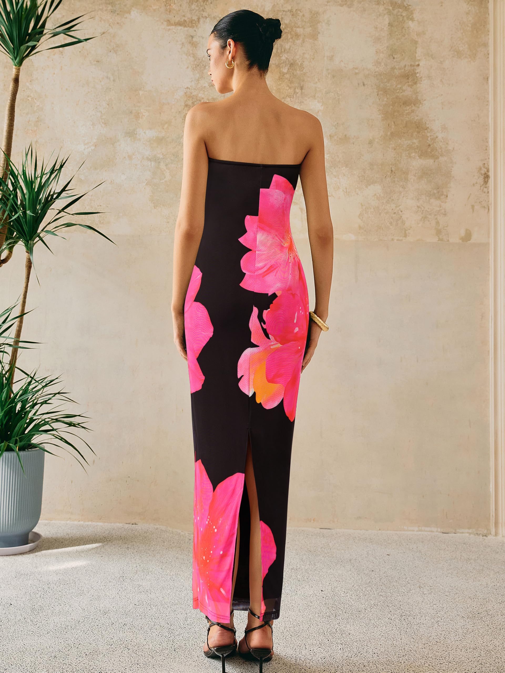 Foto 7 | Vestido Largo Prettygarden Para Mujer, Sin Tirantes, De Malla Floral, Negro - Venta Internacional.