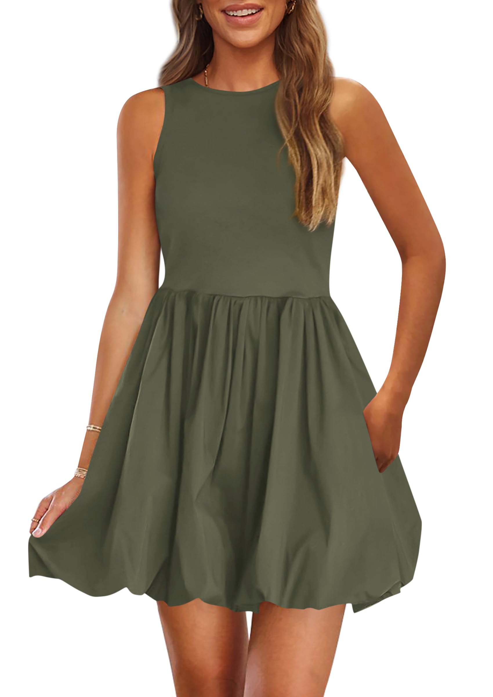 Vestido De Verano Prettygarden 2025, Casual, Sin Mangas, Sin Mangas, Verde Militar - Venta Internacional.