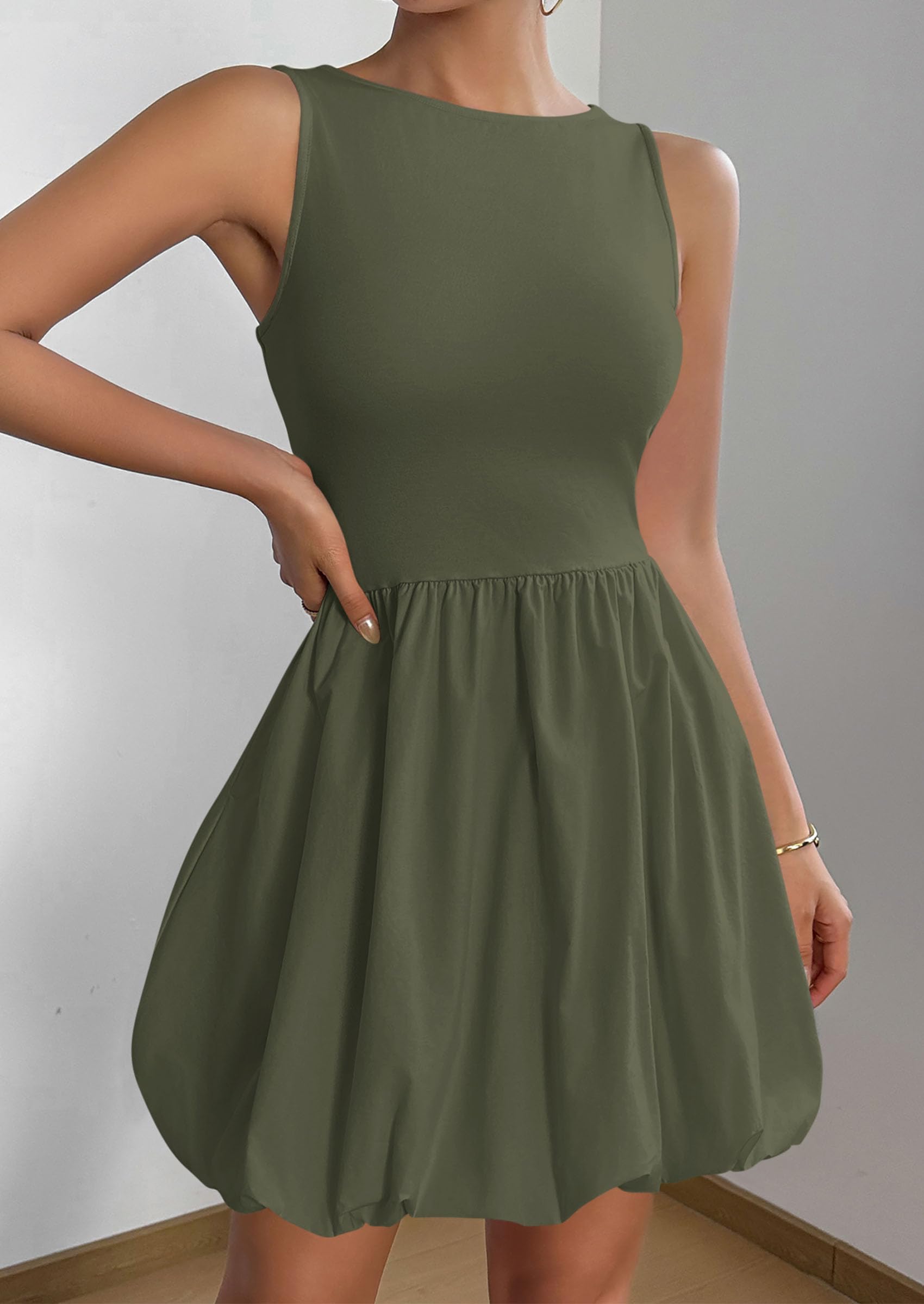 Foto 4 pulgar | Vestido De Verano Prettygarden 2025, Casual, Sin Mangas, Sin Mangas, Verde Militar - Venta Internacional.