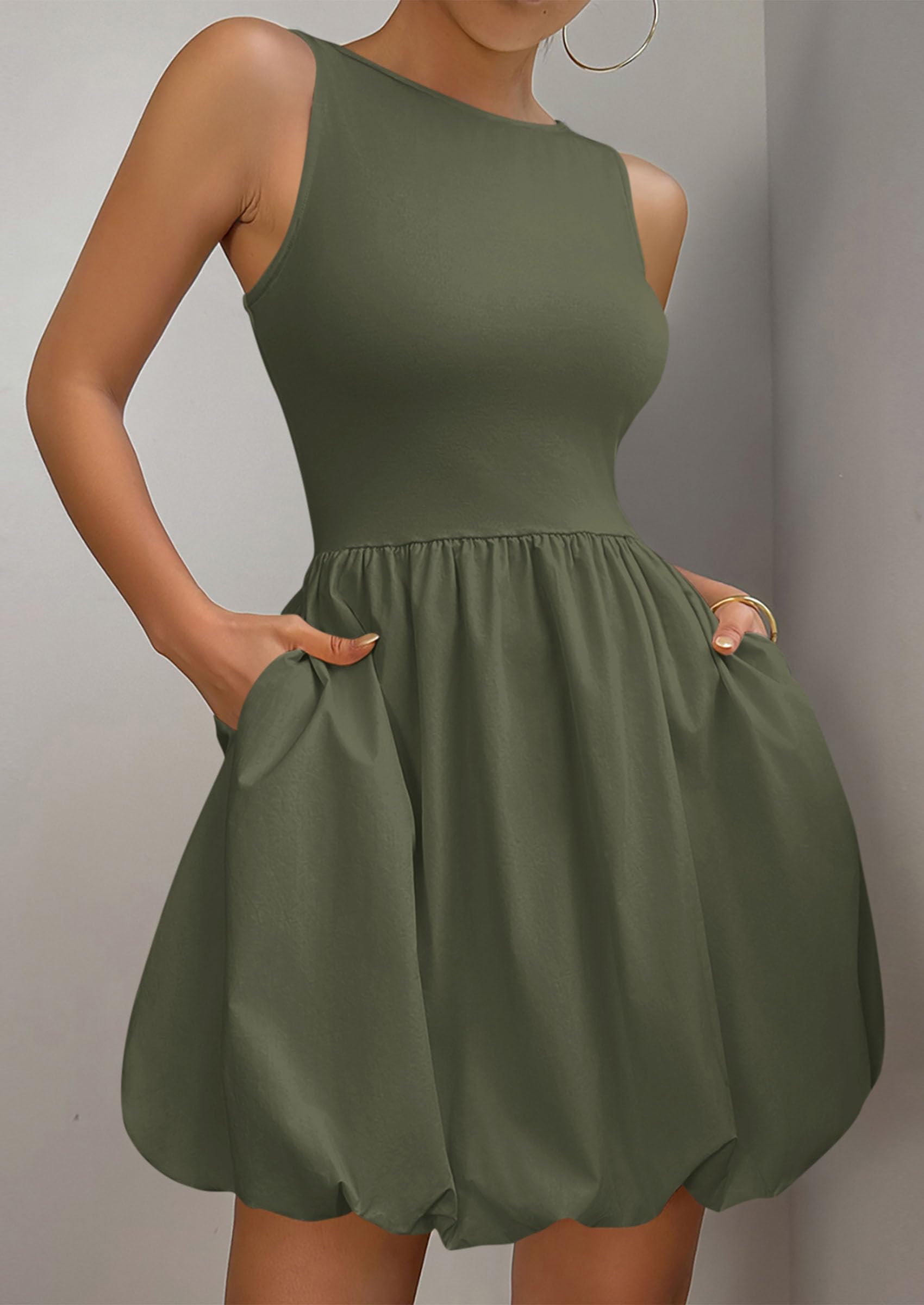Foto 5 pulgar | Vestido De Verano Prettygarden 2025, Casual, Sin Mangas, Sin Mangas, Verde Militar - Venta Internacional.