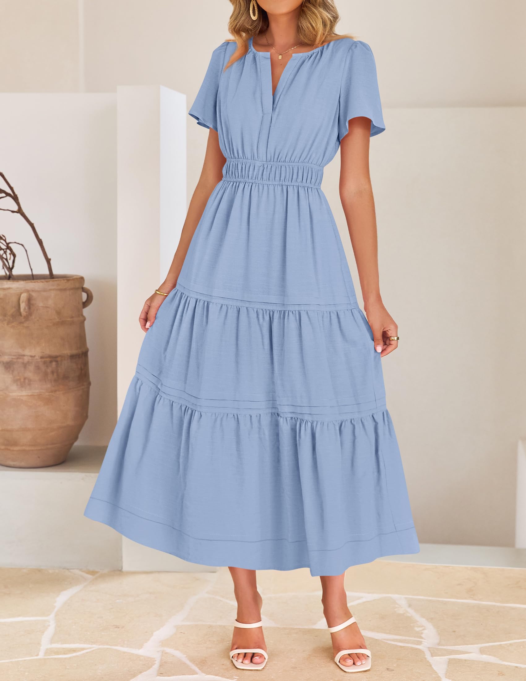 Foto 3 pulgar | Vestido Zesica Summer Casual Midi Para Mujer Azul Talla S - Venta Internacional.
