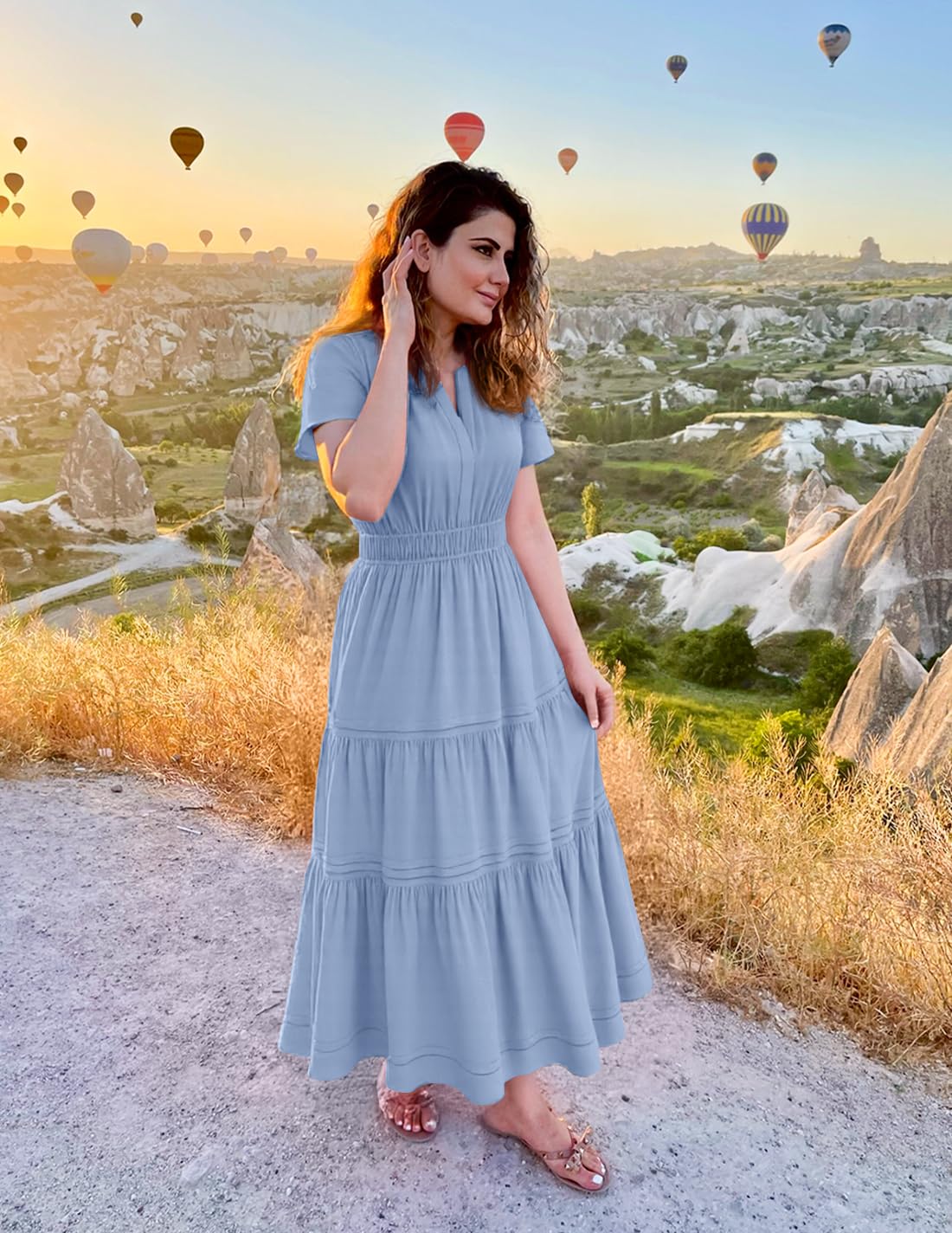 Foto 6 pulgar | Vestido Zesica Summer Casual Midi Para Mujer Azul Talla S - Venta Internacional.